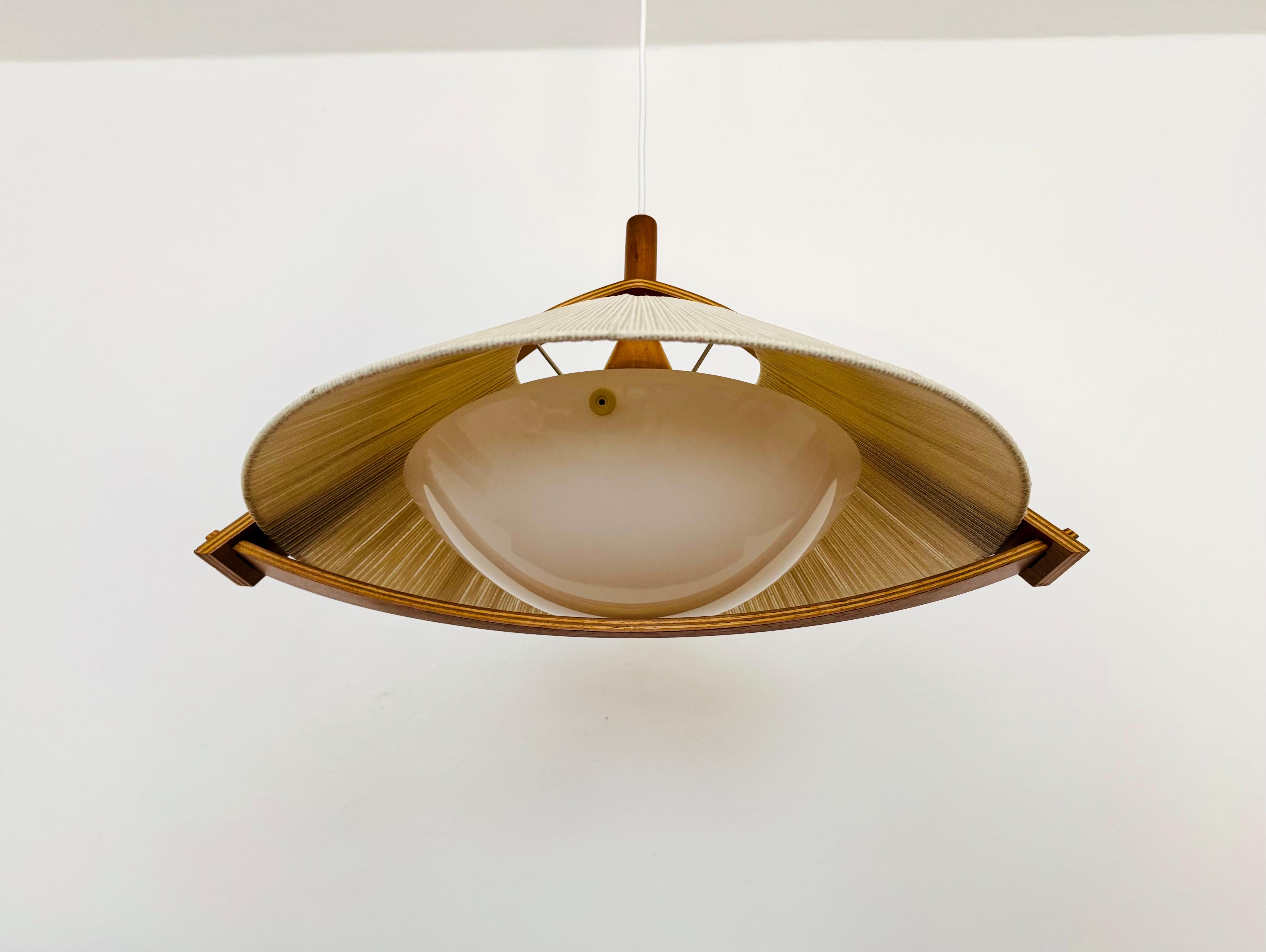 Mid-20th Century Sisal and Walnut Pendant Lamp by Temde For Sale