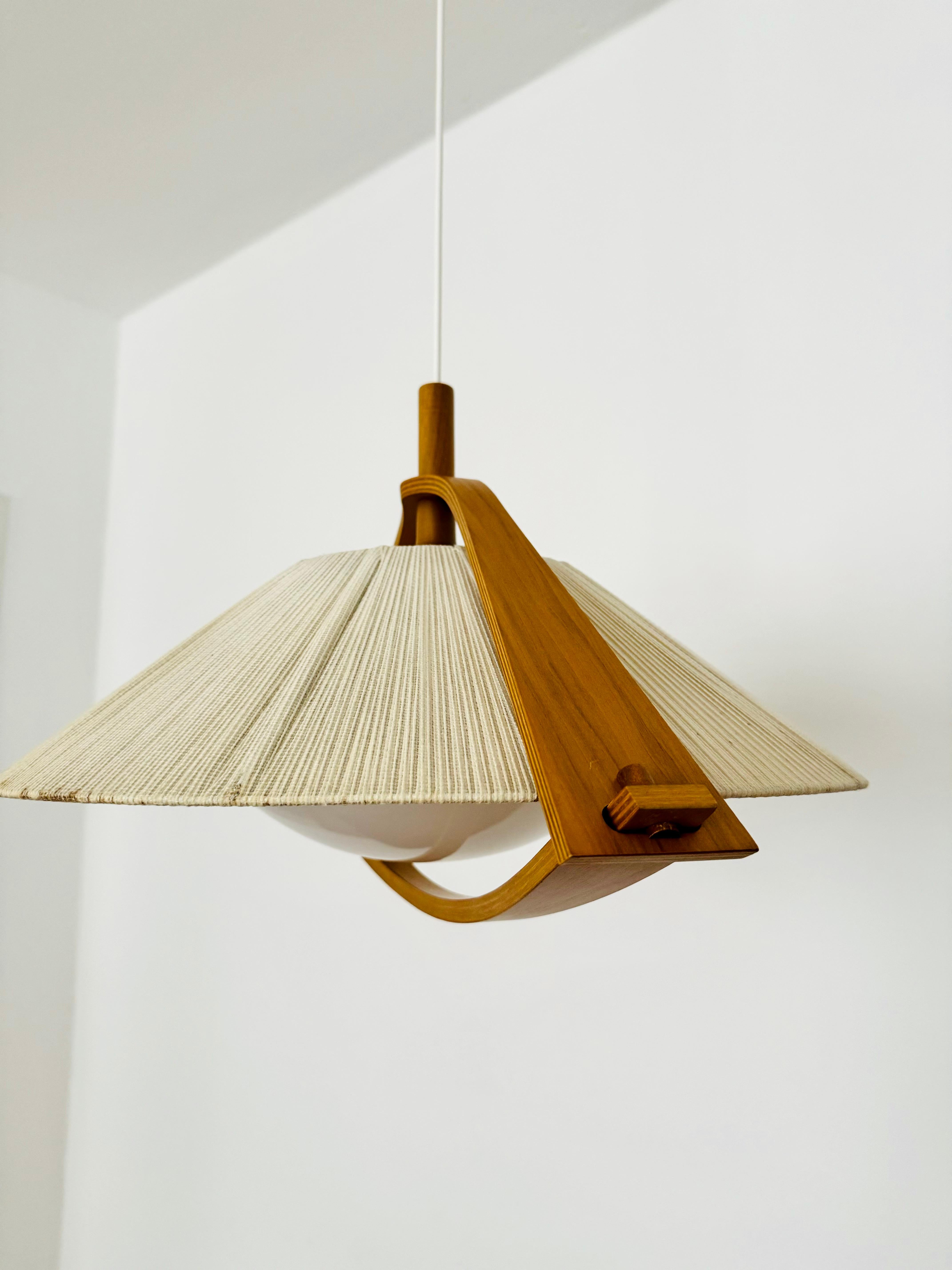 Raffia Sisal and Walnut Pendant Lamp by Temde For Sale