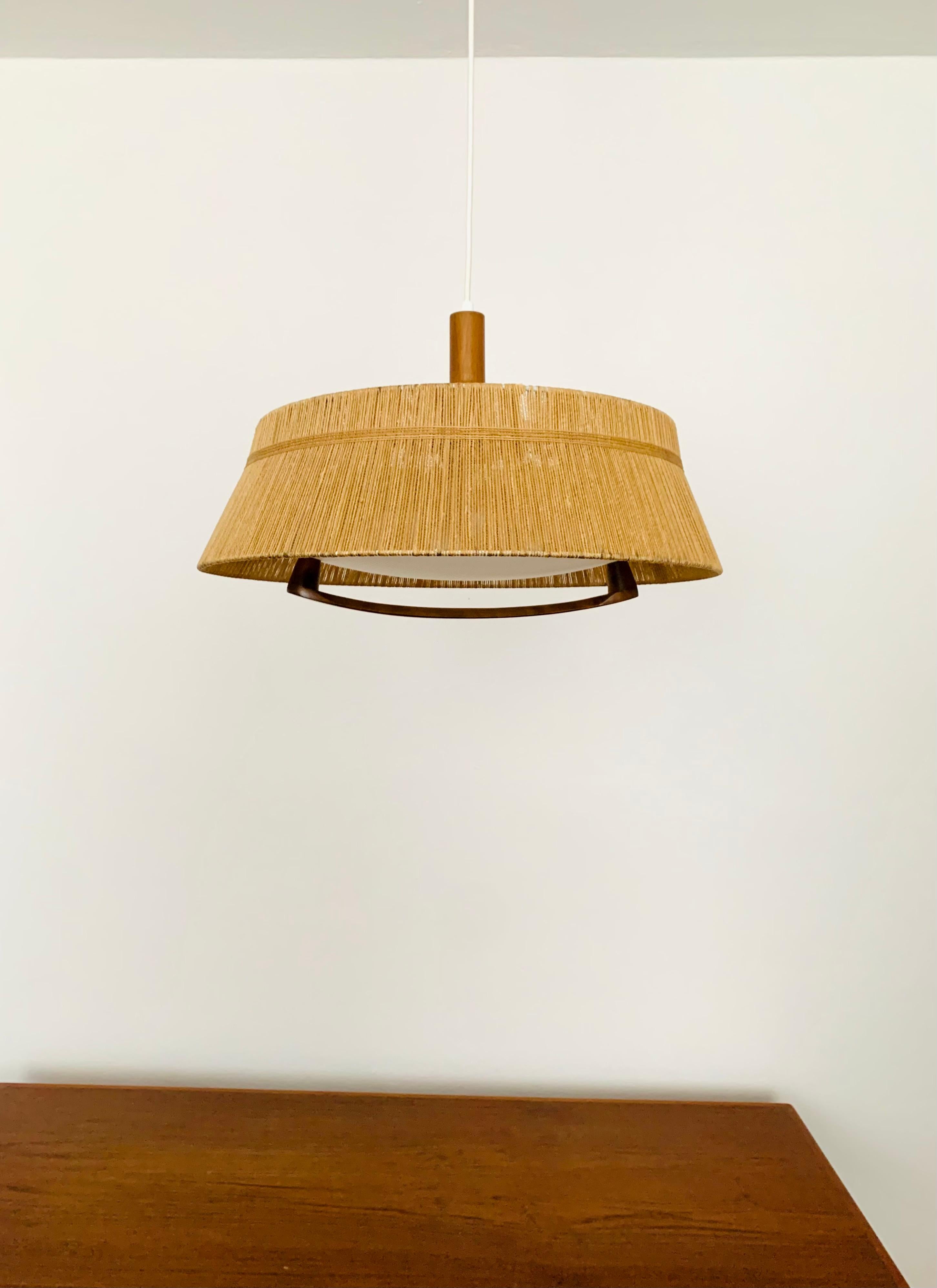 German Sisal and Walnut Pendant Lamp from Temde For Sale