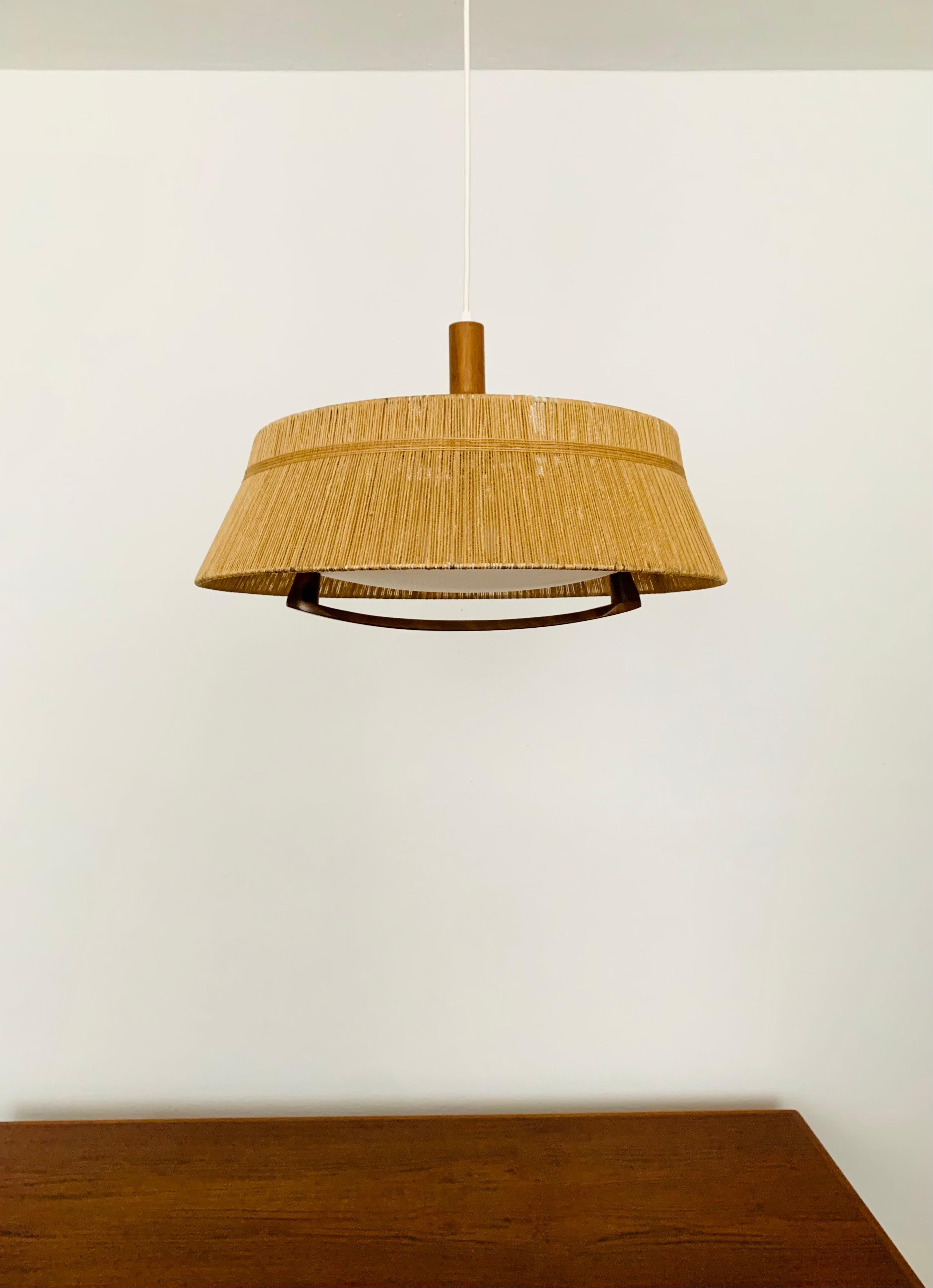 Sisal and walnut pendant lamp from Temde In Good Condition For Sale In München, DE