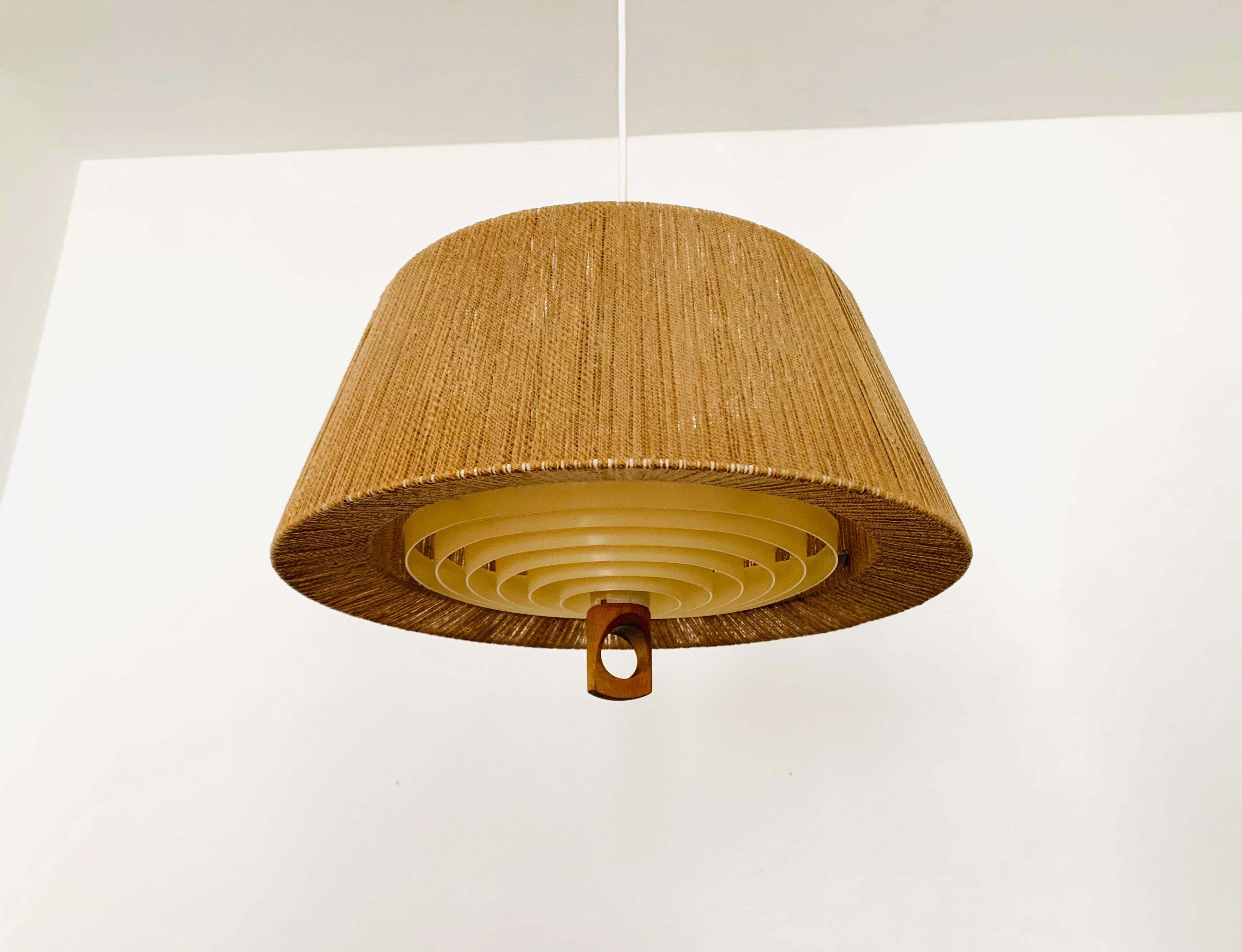 German Sisal and Walnut Pendant Lamp from Temde For Sale