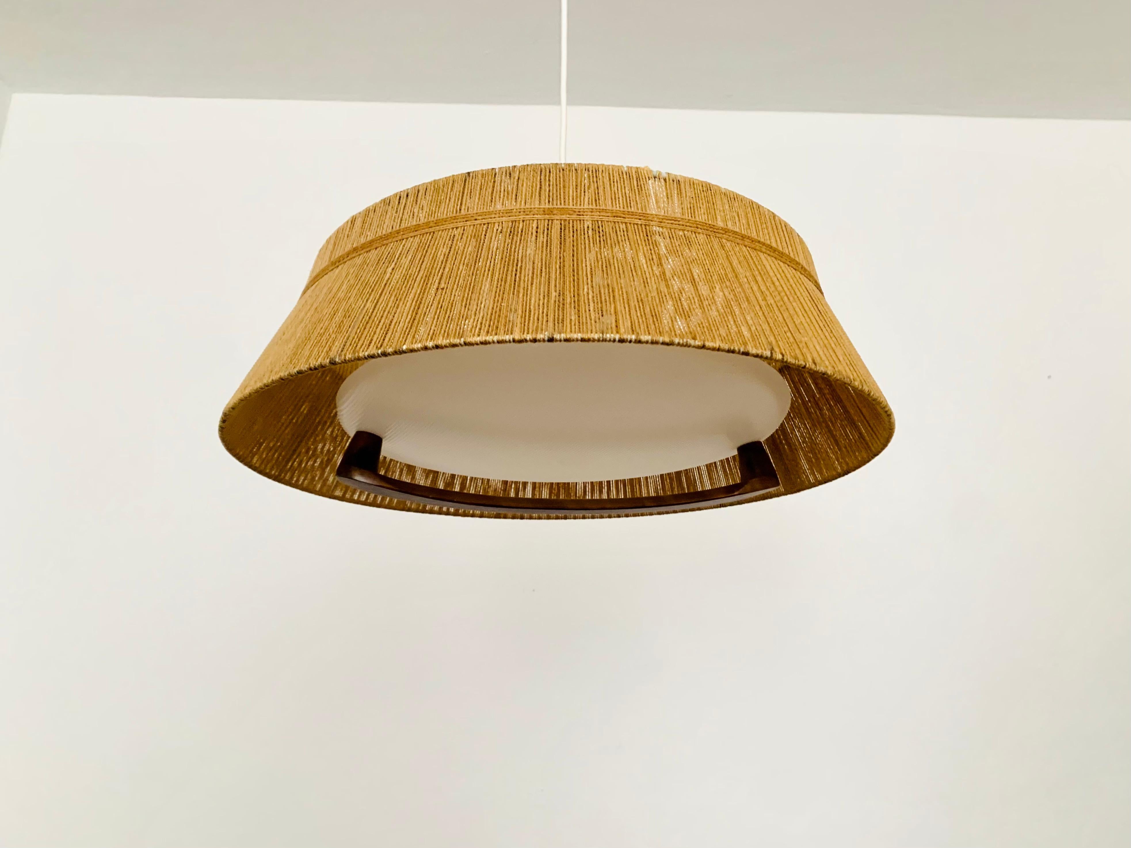 Mid-20th Century Sisal and Walnut Pendant Lamp from Temde For Sale