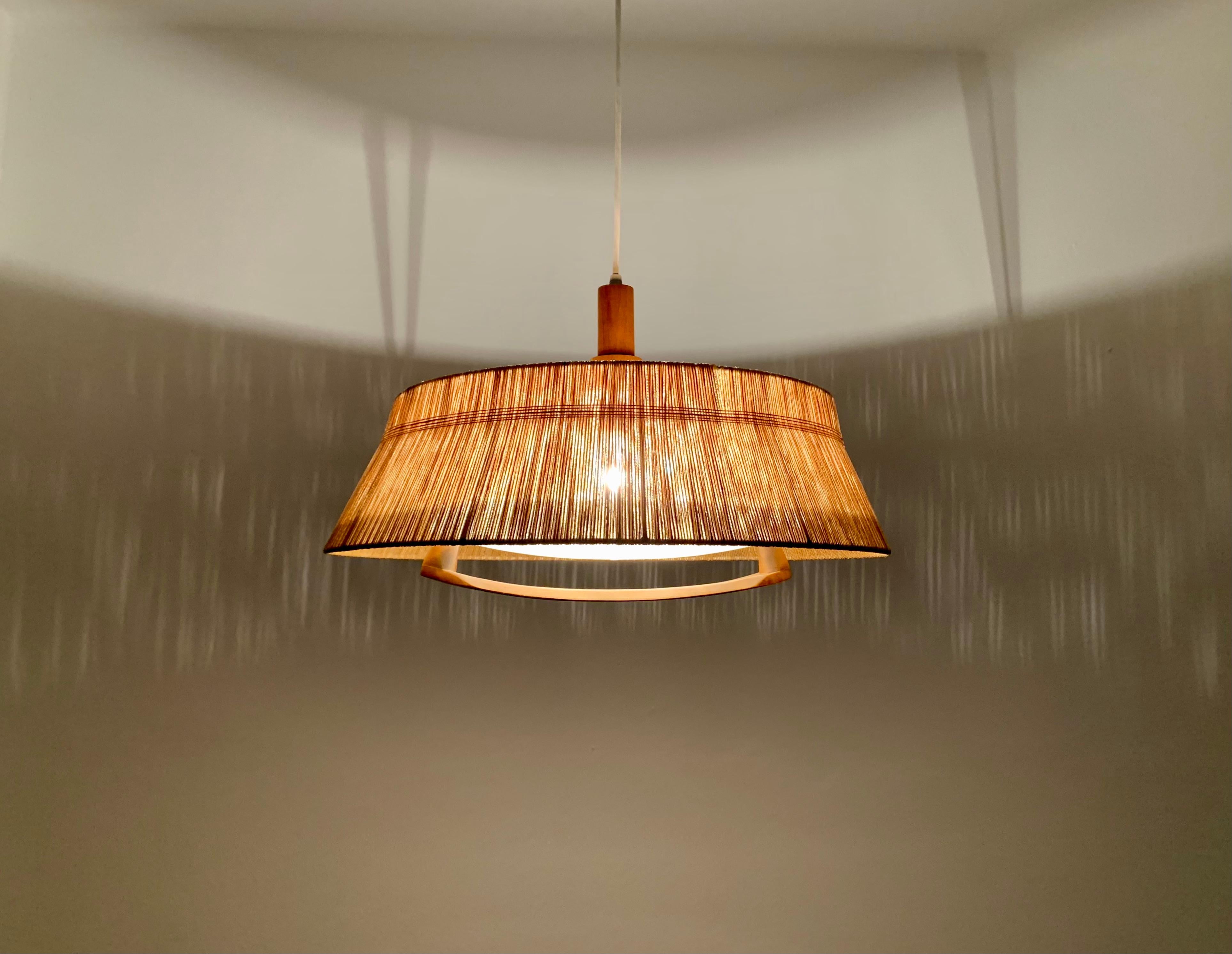 Raffia Sisal and walnut pendant lamp from Temde For Sale