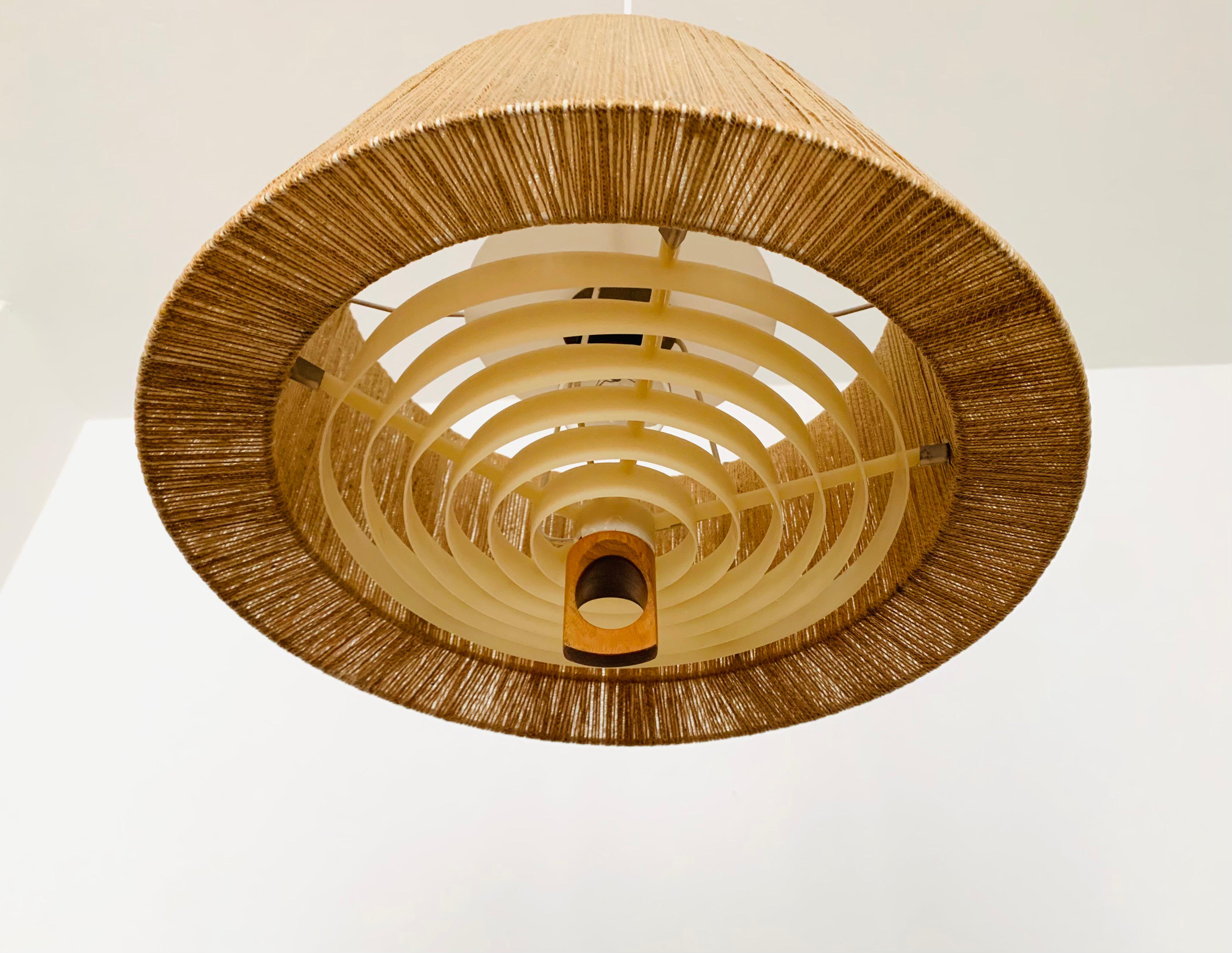 Sisal and Walnut Pendant Lamp from Temde In Good Condition For Sale In München, DE