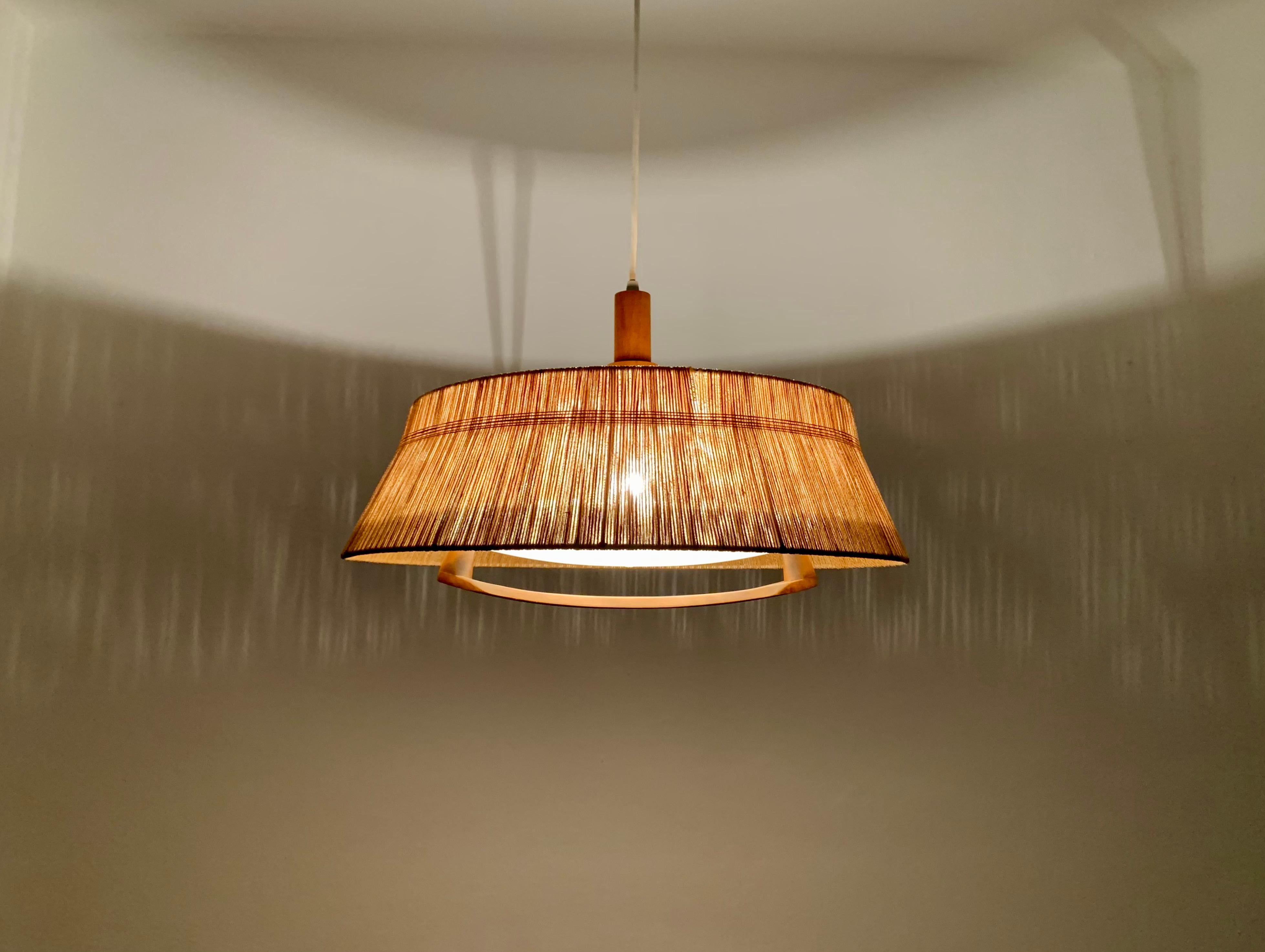 Raffia Sisal and Walnut Pendant Lamp from Temde For Sale