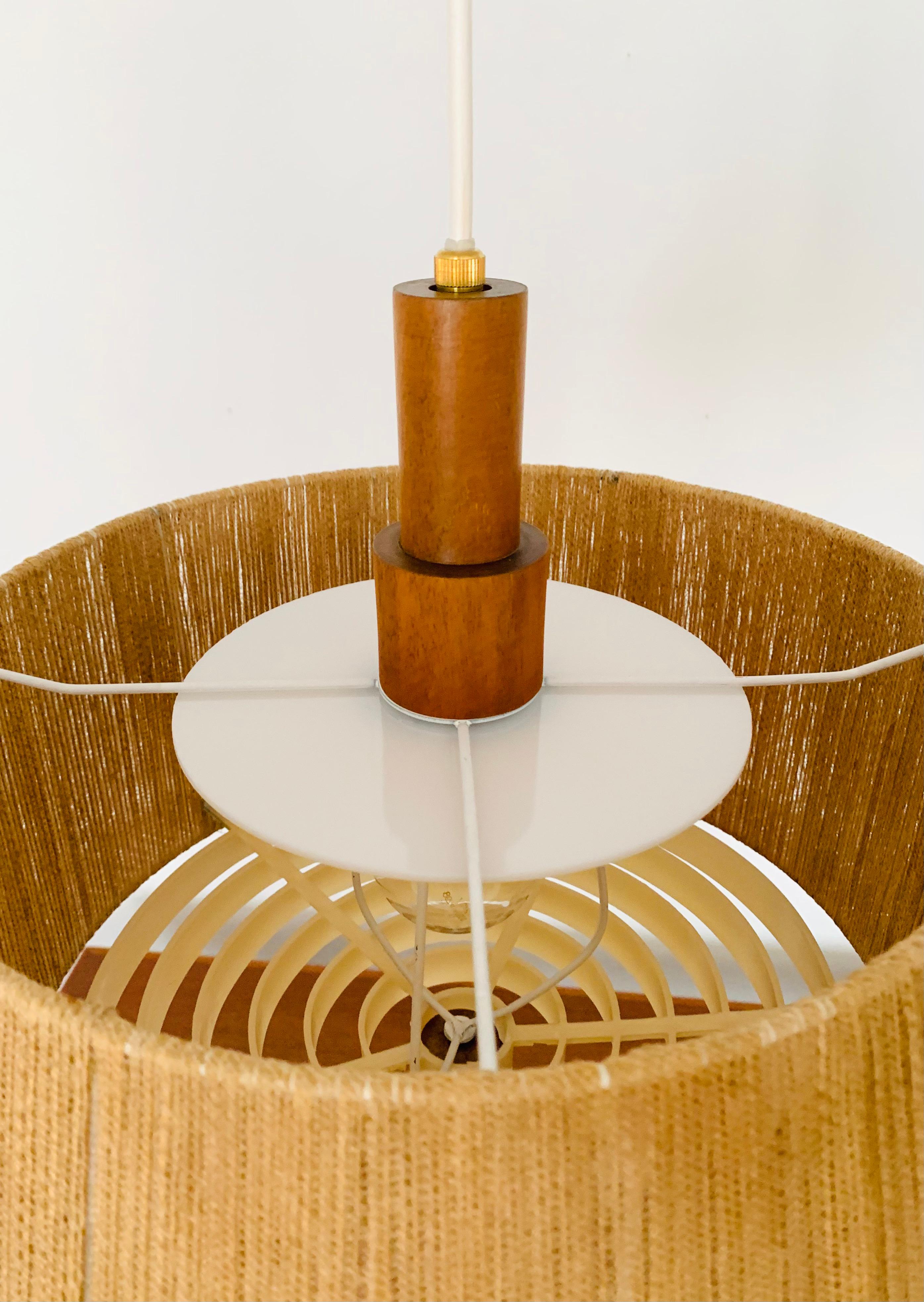 Mid-20th Century Sisal and Walnut Pendant Lamp from Temde For Sale