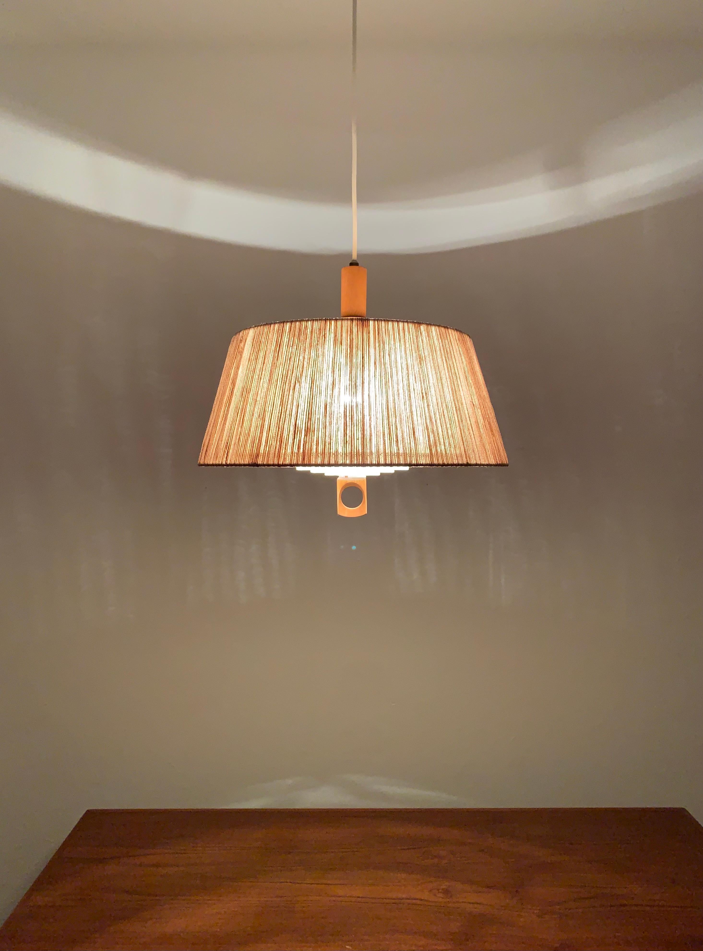Raffia Sisal and Walnut Pendant Lamp from Temde For Sale