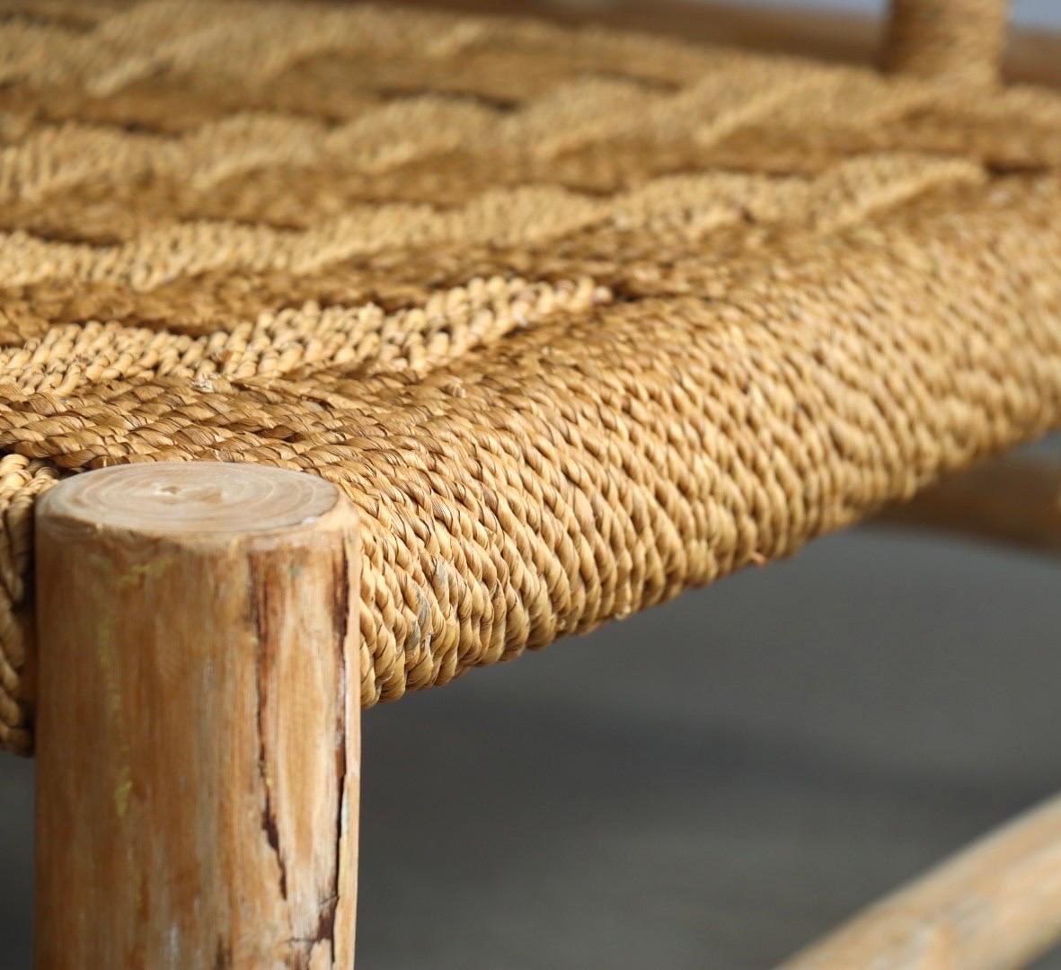 Sisal Rope and Ash Wood low Lounge Chair Charlotte Perriand Audoux & Minet Style For Sale 4