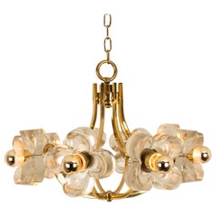 Sische Glass and Brass Chandelier, 1960s Modernist Design, Kalmar Style