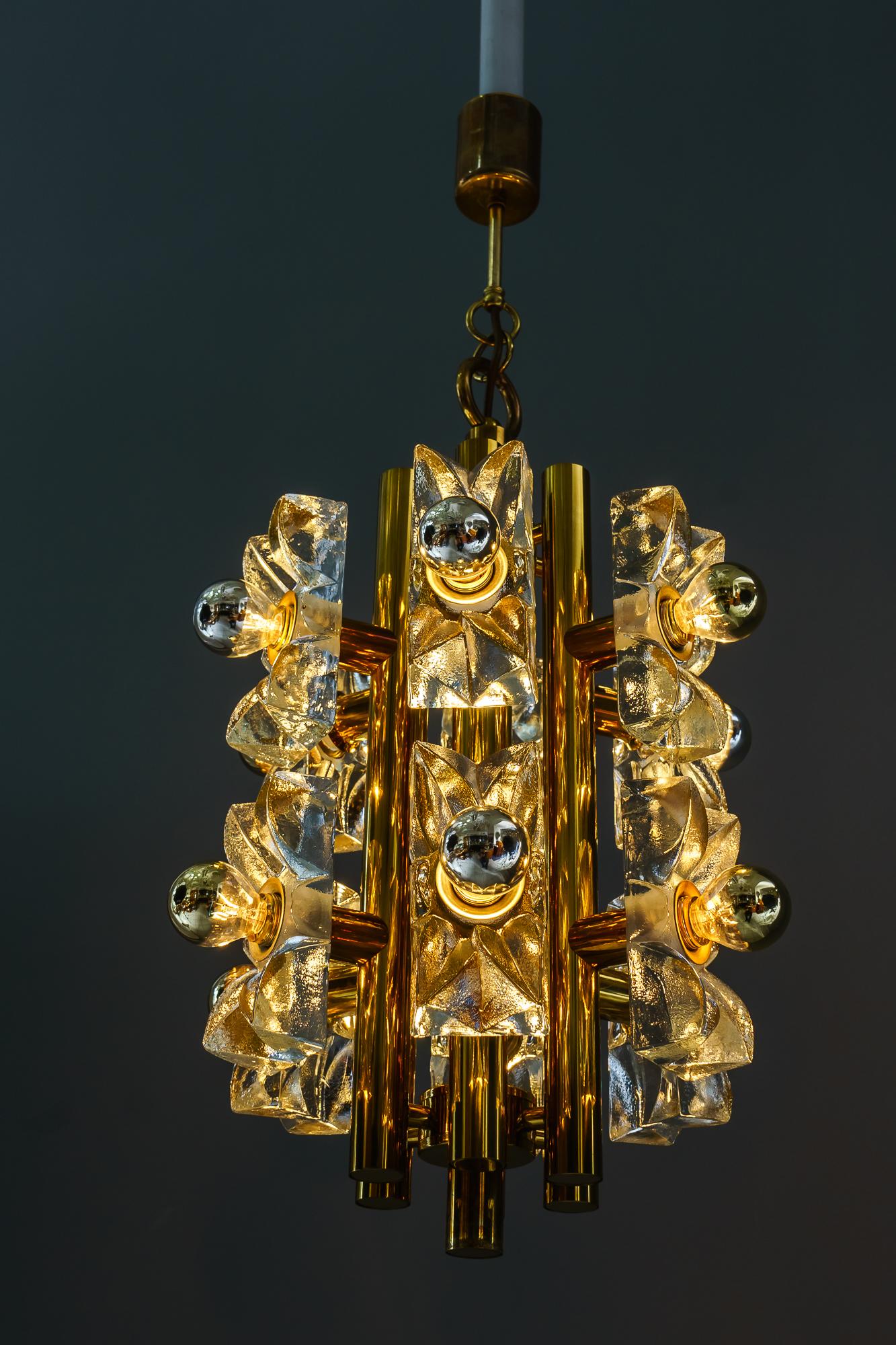 Sische Glass and Brass Chandelier, Vienna, circa 1960s For Sale 11