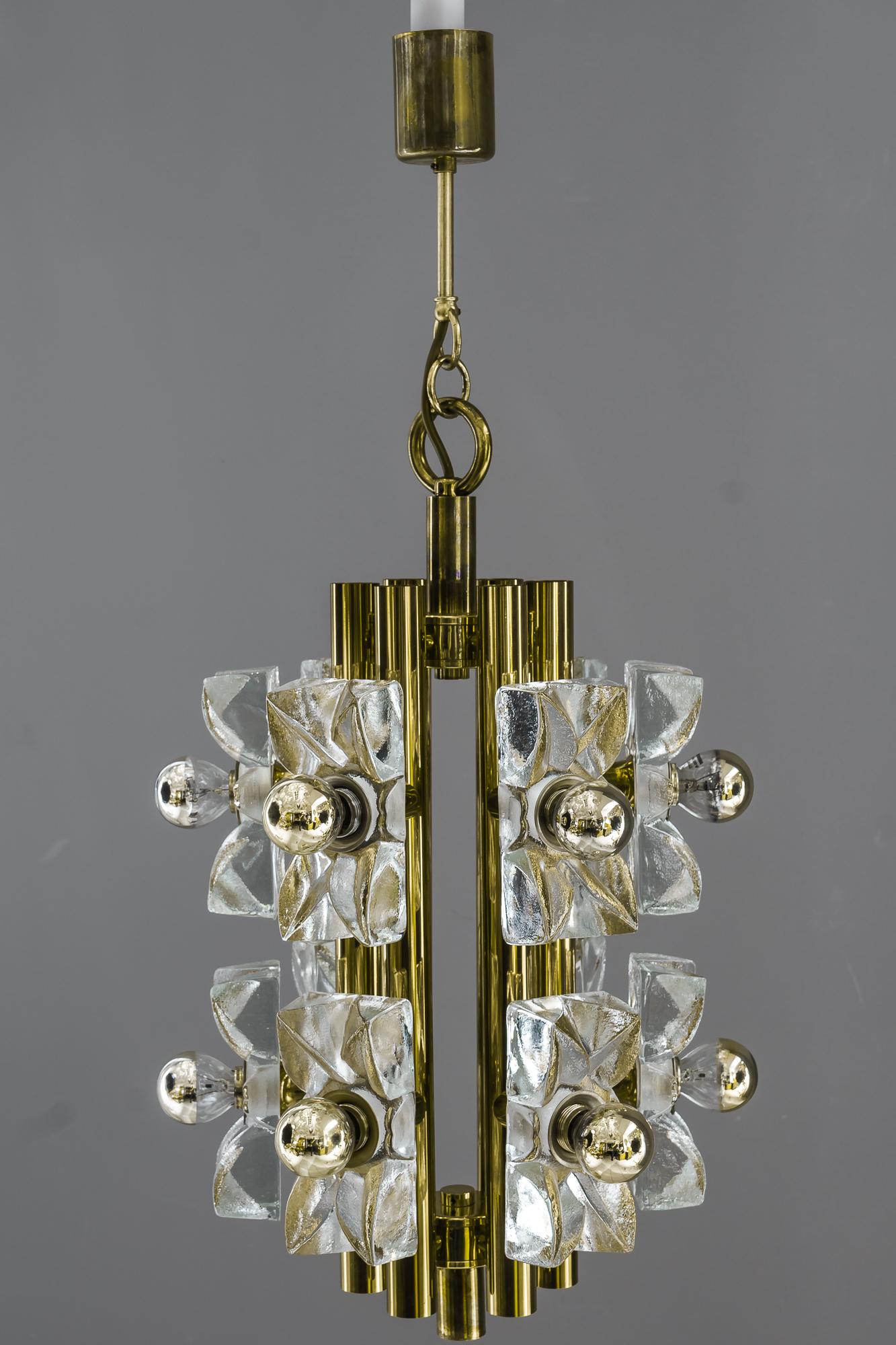 Sische glass and brass chandelier, Vienna, circa 1960s.
Original condition
Brass and glass.
  