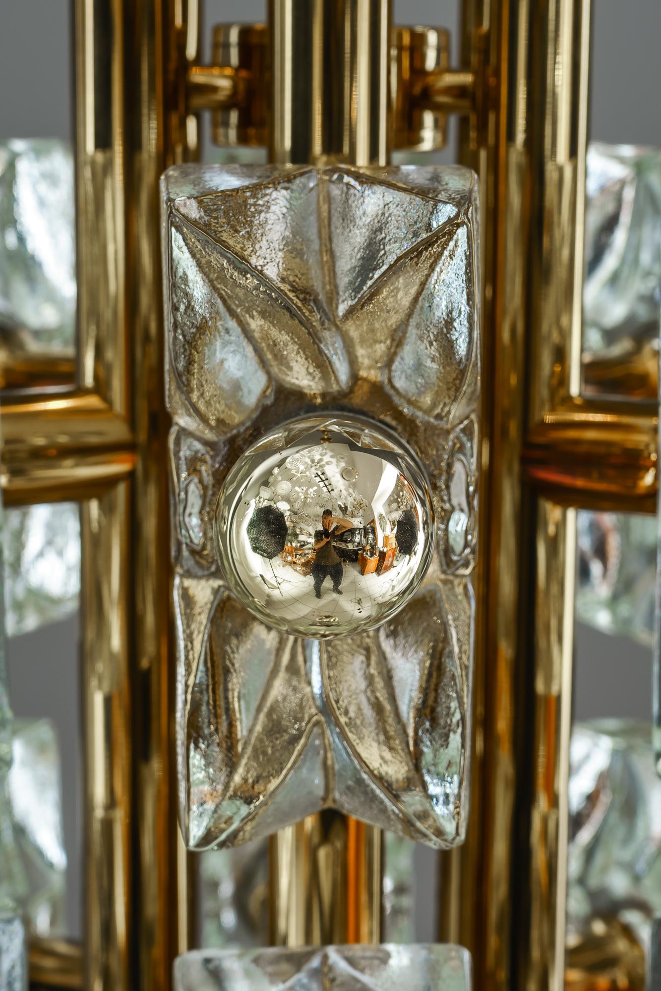 Mid-Century Modern Sische Glass and Brass Chandelier, Vienna, circa 1960s For Sale