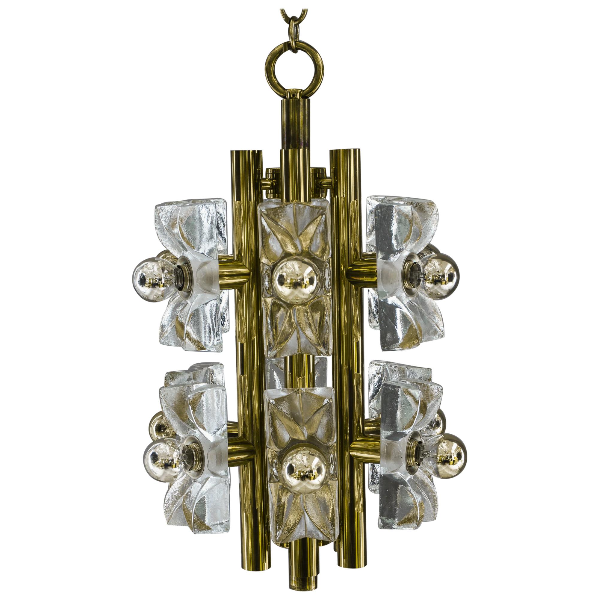 Sische Glass and Brass Chandelier, Vienna, circa 1960s For Sale