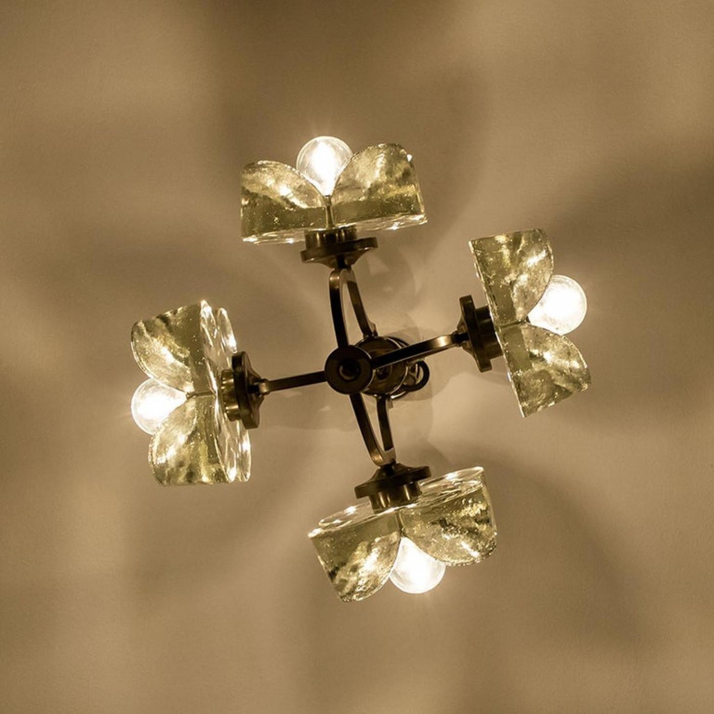 Lampadario Sische in vetro e cromo, design modernista anni '60, stile Kalmar in vendita 2