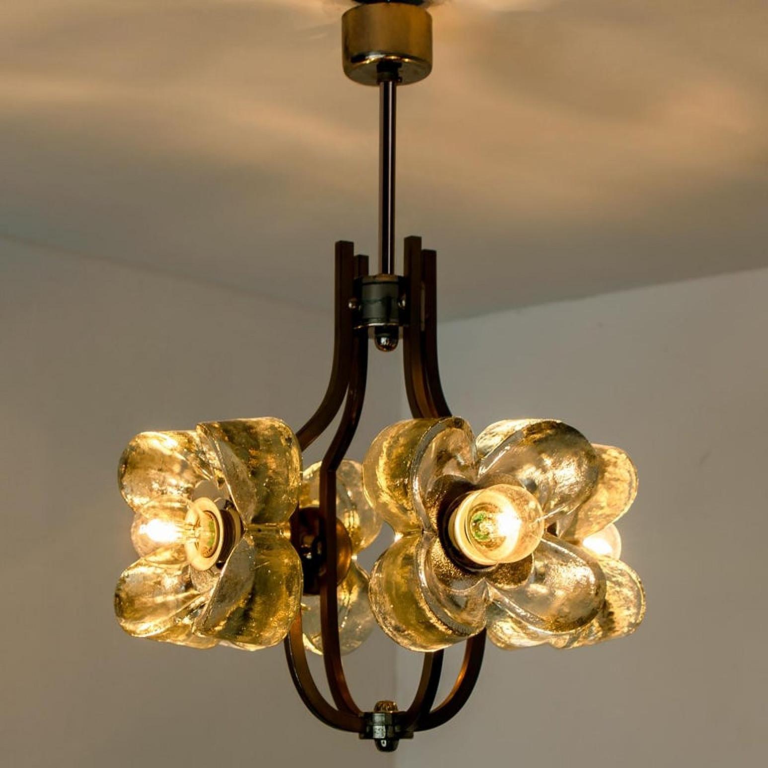 Austriaco Lampadario Sische in vetro e cromo, design modernista anni '60, stile Kalmar in vendita
