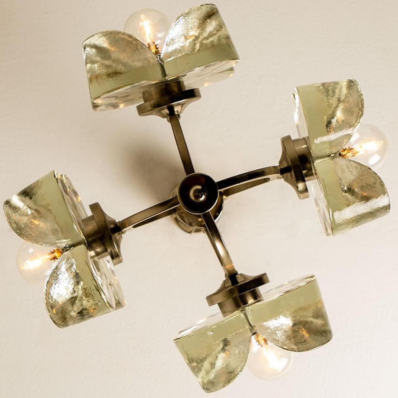 Lampadario Sische in vetro e cromo, design modernista anni '60, stile Kalmar in vendita 1