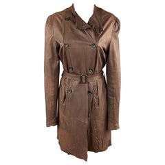 SISII Size M Brown Distressed LeatherDouble Breasted Puff Sleeve Coat