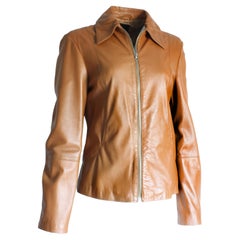 Sisley Italy Jacket Cropped Ladies Buttery Tan Leather Size 44