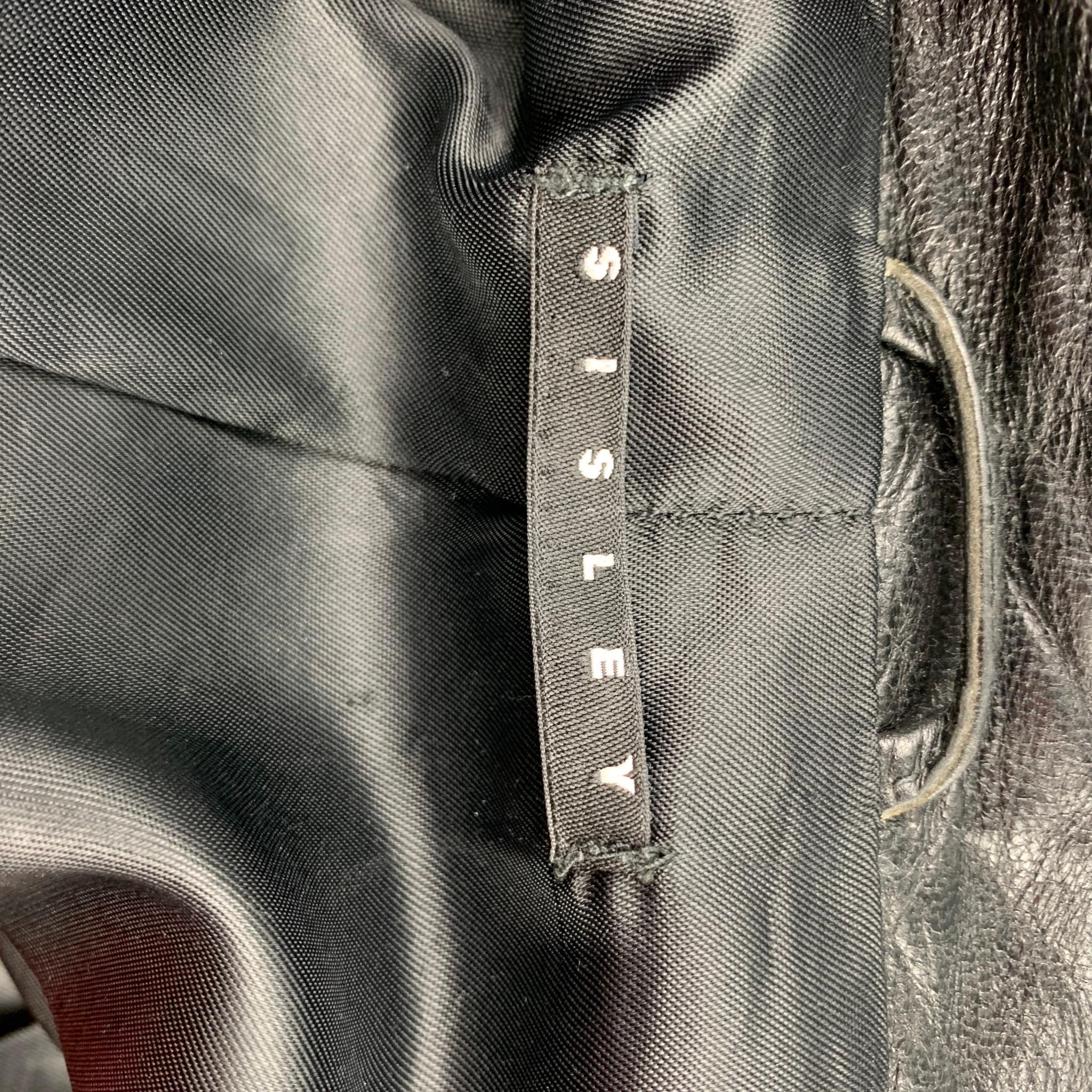 SISLEY Size 38 Black Leather Zip Up Jacket In Good Condition In San Francisco, CA