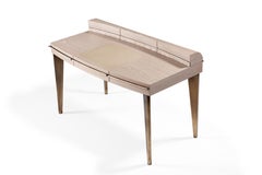 Sisli Desk, Alpi Pore Platinum Wood Leather Insert and Bronze Legs Writing Desk