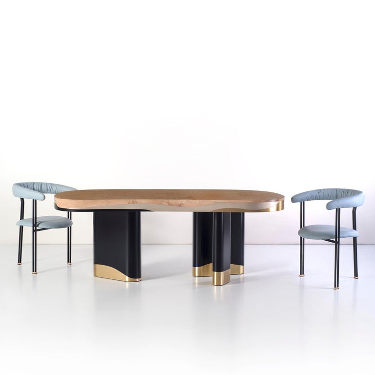 21st Century Contemporary Modern Sistelo 6-Seat Dining Table Oak Root Black Champagne Lacquer Brushed Brass Handcrafted in Portugal - Europe by Greenapple.

In perfect harmony with the breathtaking landscape of Sistelo, this dining table takes on