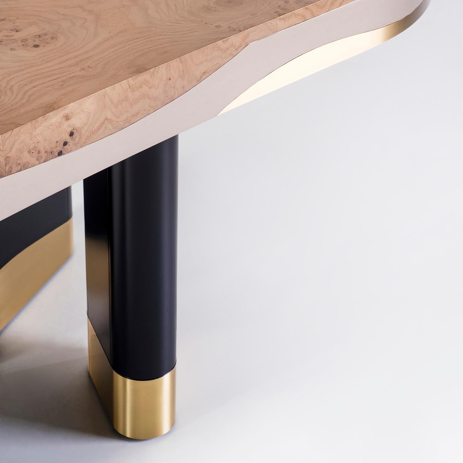 Brushed Modern Sistelo Dining Table Oak Root Brass Handmade in Portugal by Greenapple For Sale
