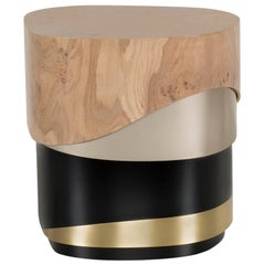 Sistelo Coffee Table XS Oak Root Brushed Brass Black and Champagne Lacquered