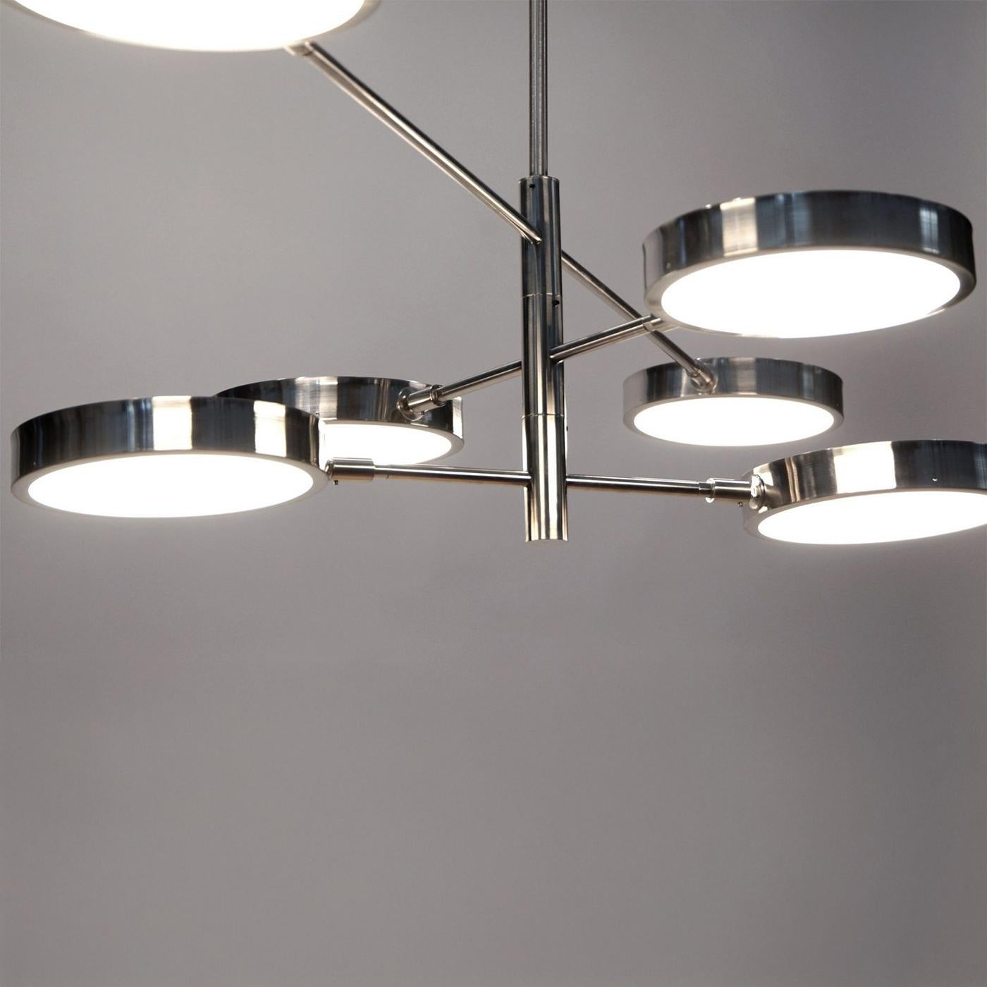 Sistema 6-Light Brushed Nickel And Glass Chandelier by Silvio Piattelli im Zustand „Neu“ im Angebot in Milan, IT