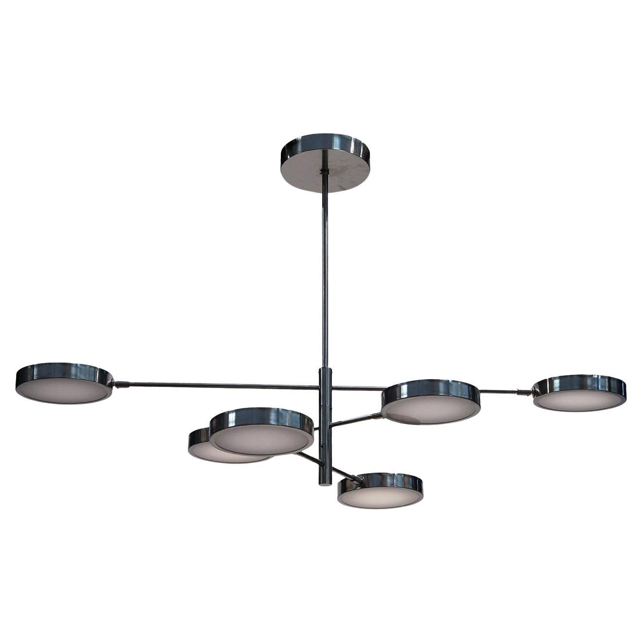 Sistema 6-Light Brushed Nickel And Glass Chandelier by Silvio Piattelli