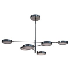 Sistema 6-Light Brushed Nickel And Glass Chandelier by Silvio Piattelli