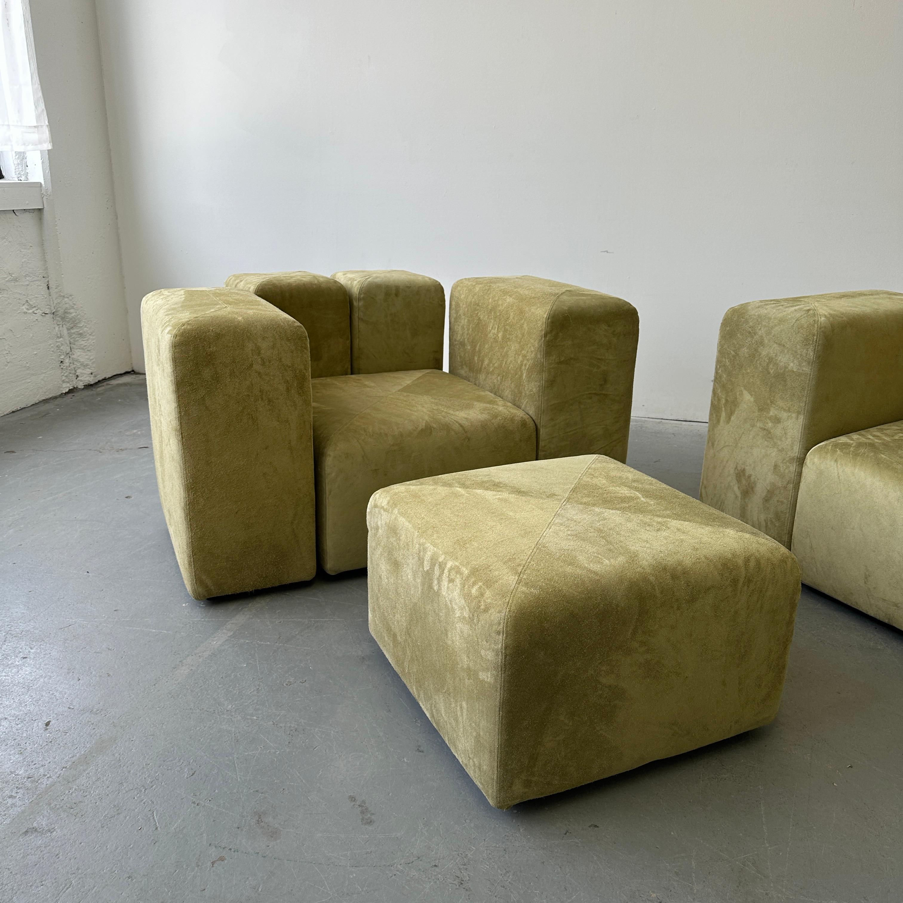 Mid-Century Modern Sistema 61 Lounge Chairs w/ Ottoman by Giancarlo Piretti in Holly Hunt Suede For Sale