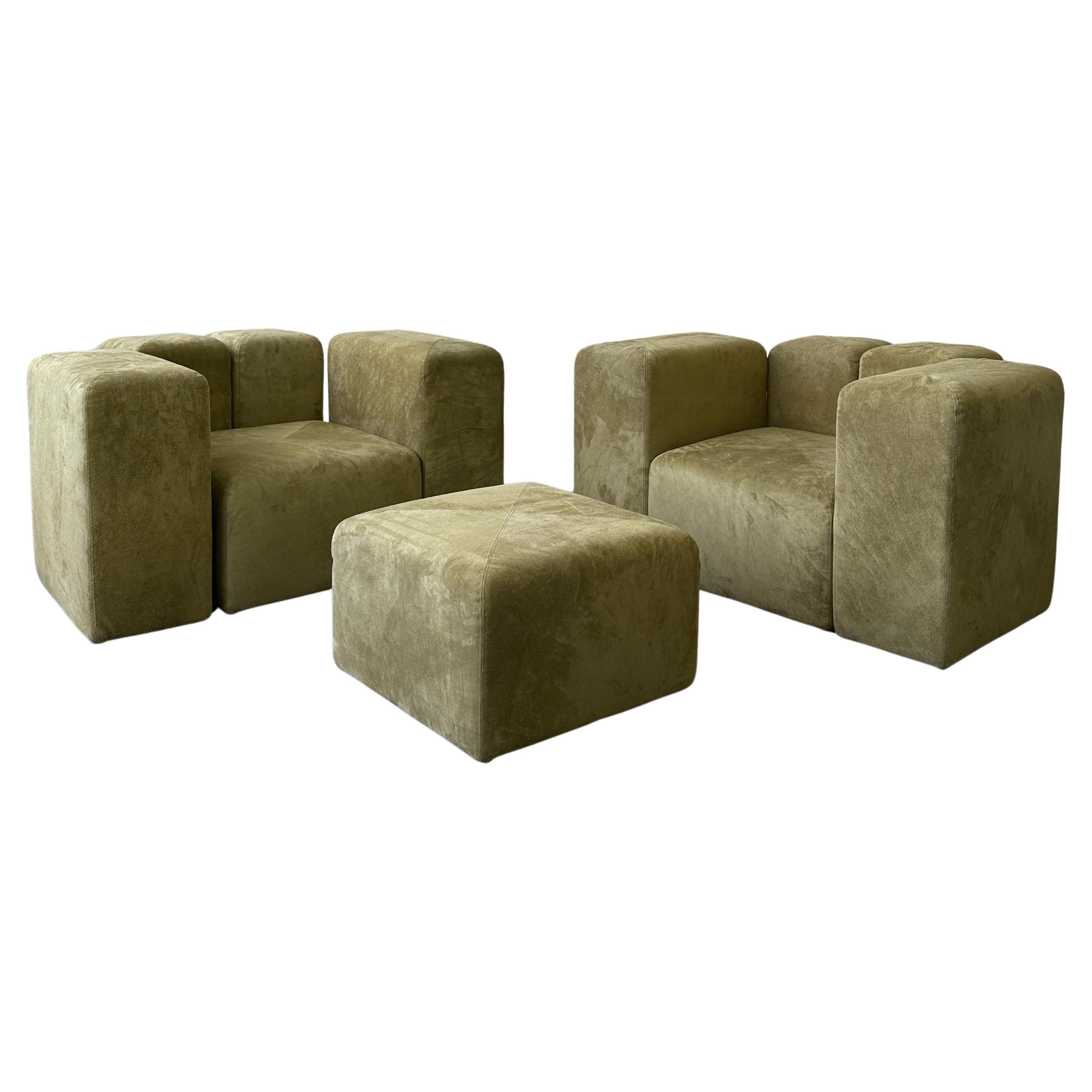 Sistema 61 Lounge Chairs w/ Ottoman by Giancarlo Piretti in Holly Hunt Suede