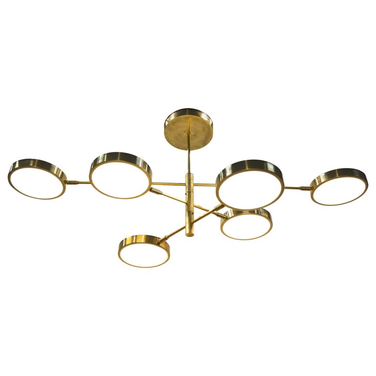 Sistema, Brass 6 Rotating Orbitale Arms Chandelier, for Oval dining Table  For Sale