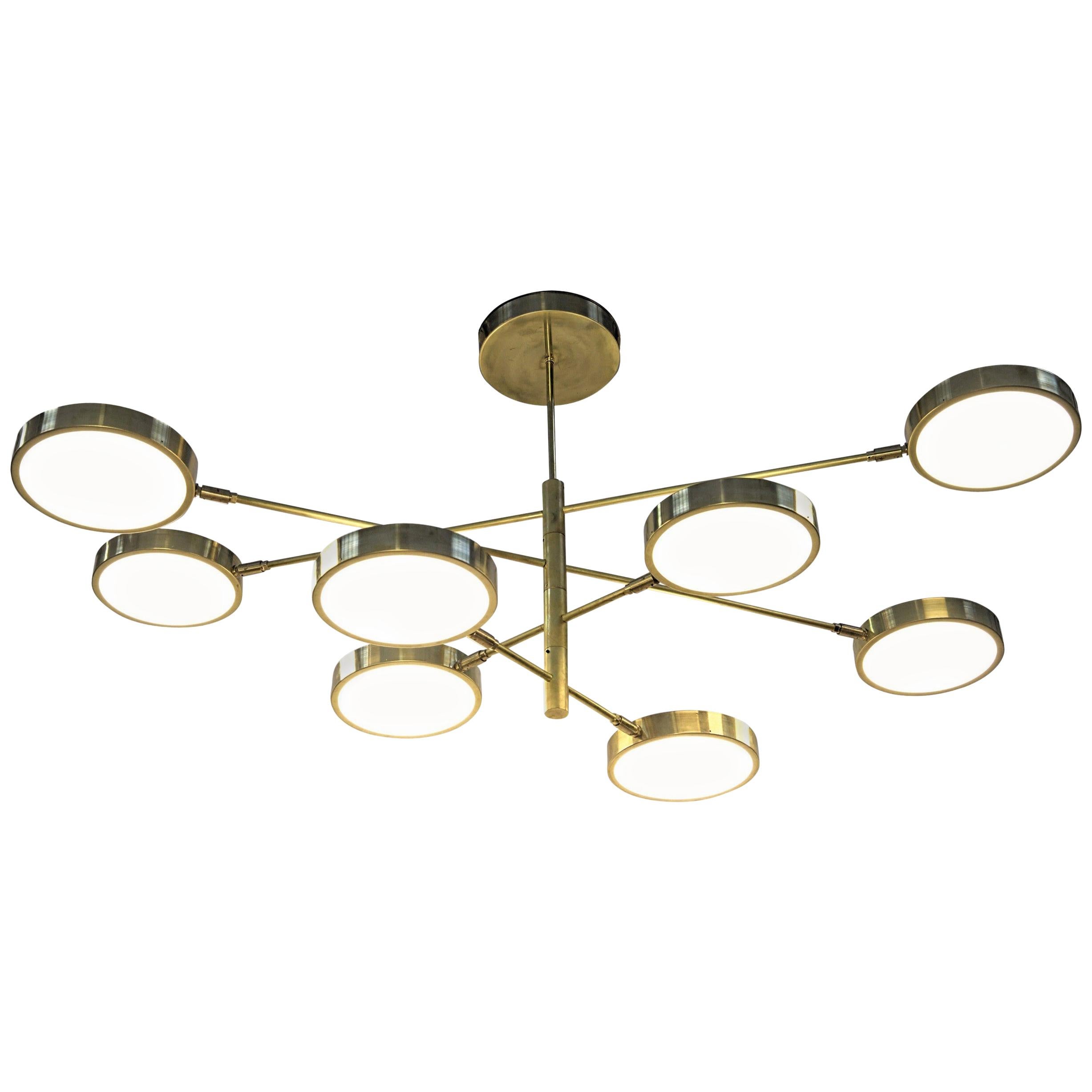 Sistema, Brass 8 Rotating Orbitale Arms Chandelier, Featured for Dining Table