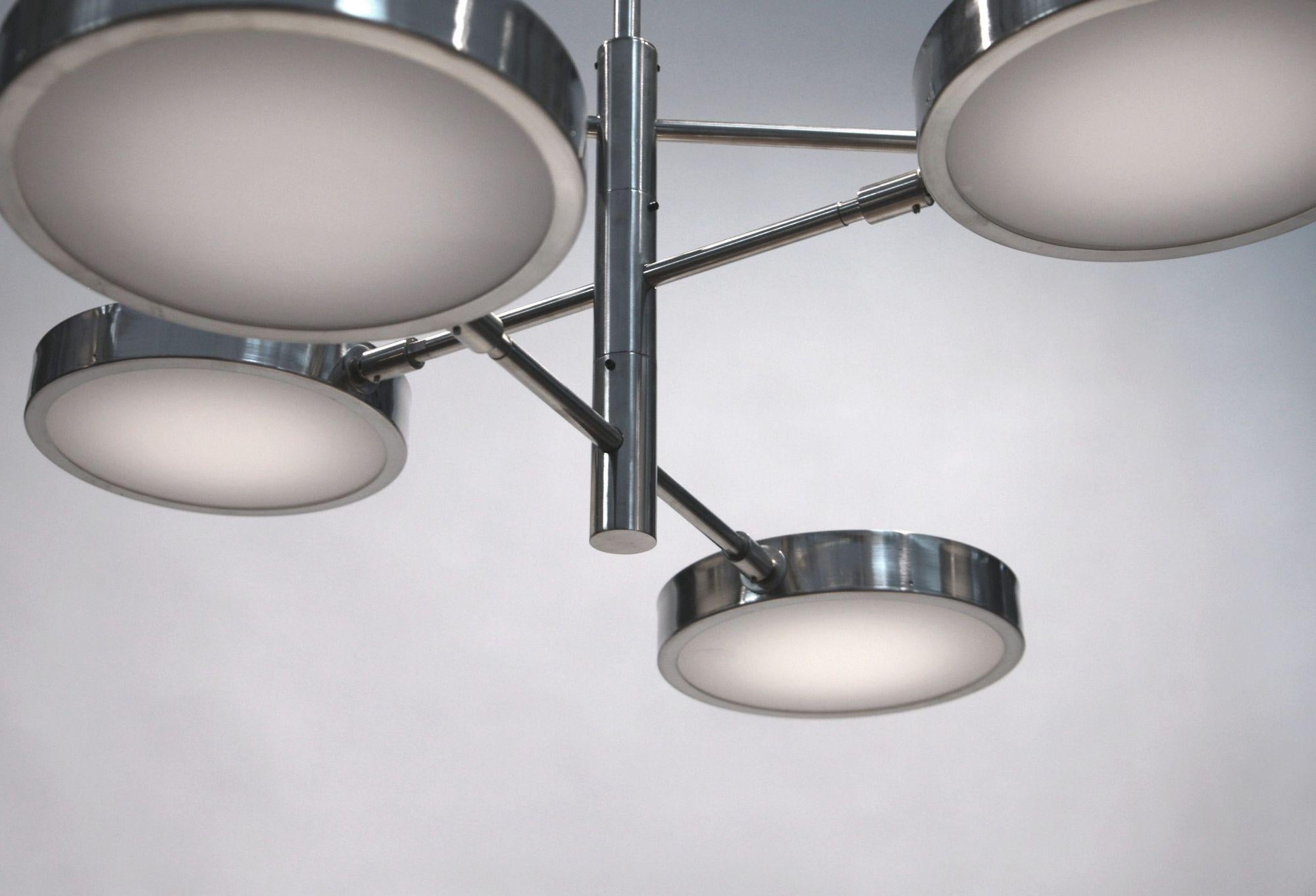 Lampadario Sistema, Piattelli Design, nichel spazzolato e vetro, 6 paralumi in vendita 7
