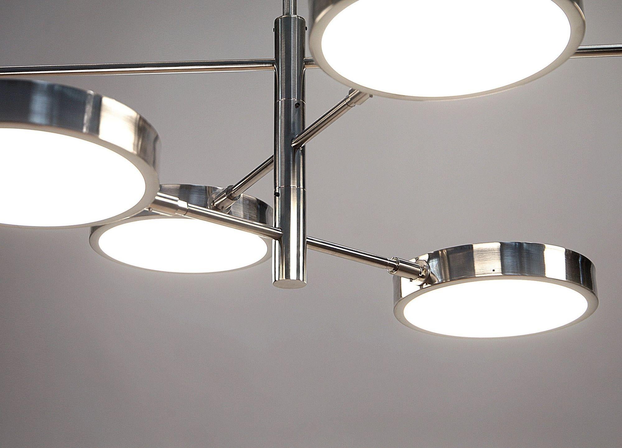 Lampadario Sistema, Piattelli Design, nichel spazzolato e vetro, 6 paralumi in vendita 1
