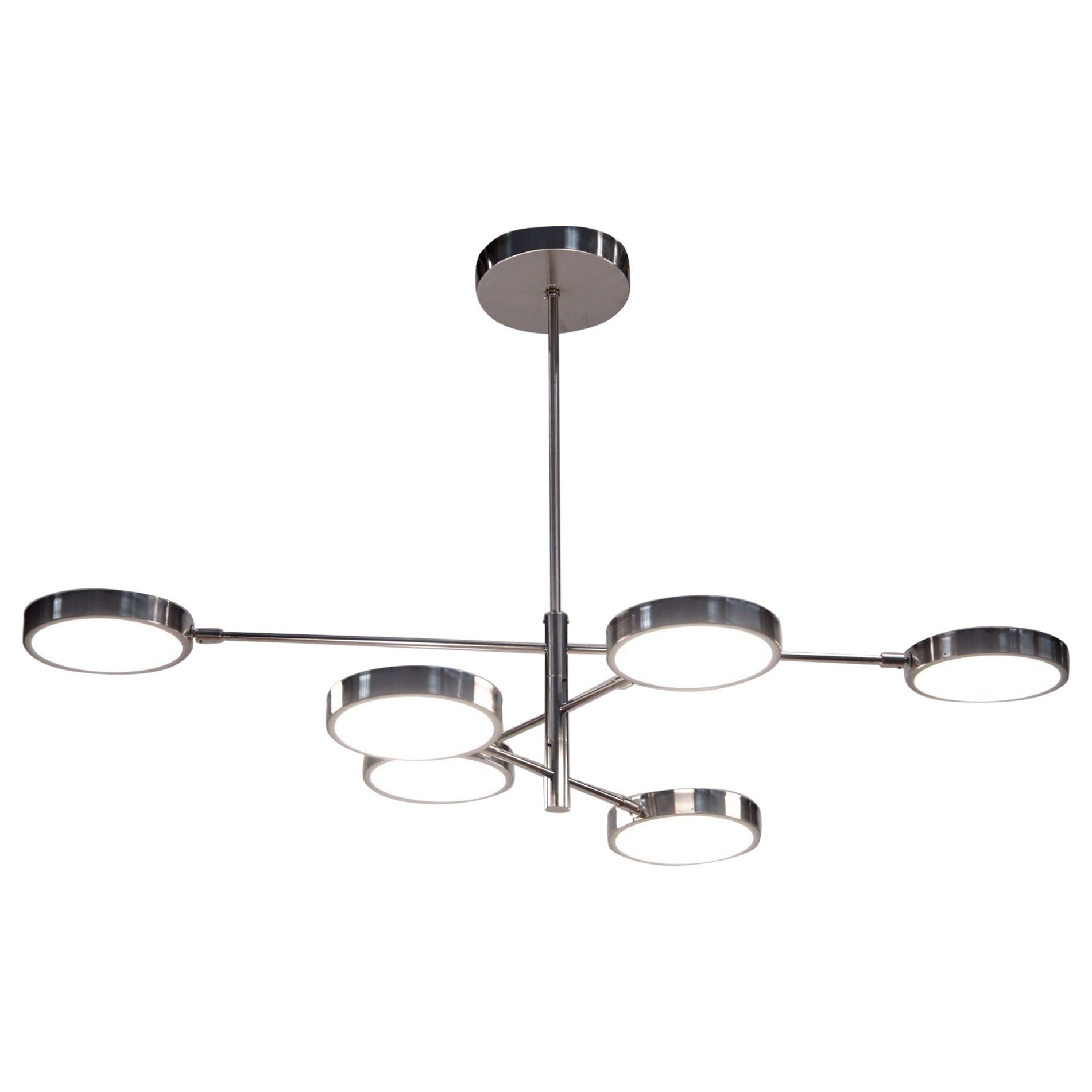 Sistema Kronleuchter, Piattelli Design, gebürstetes Nickel und Glas, 6-Schirm