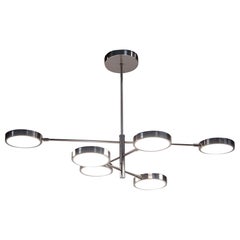 Sistema Chandelier, Piattelli Design, Brushed Nickel and Glass, 6-Shade