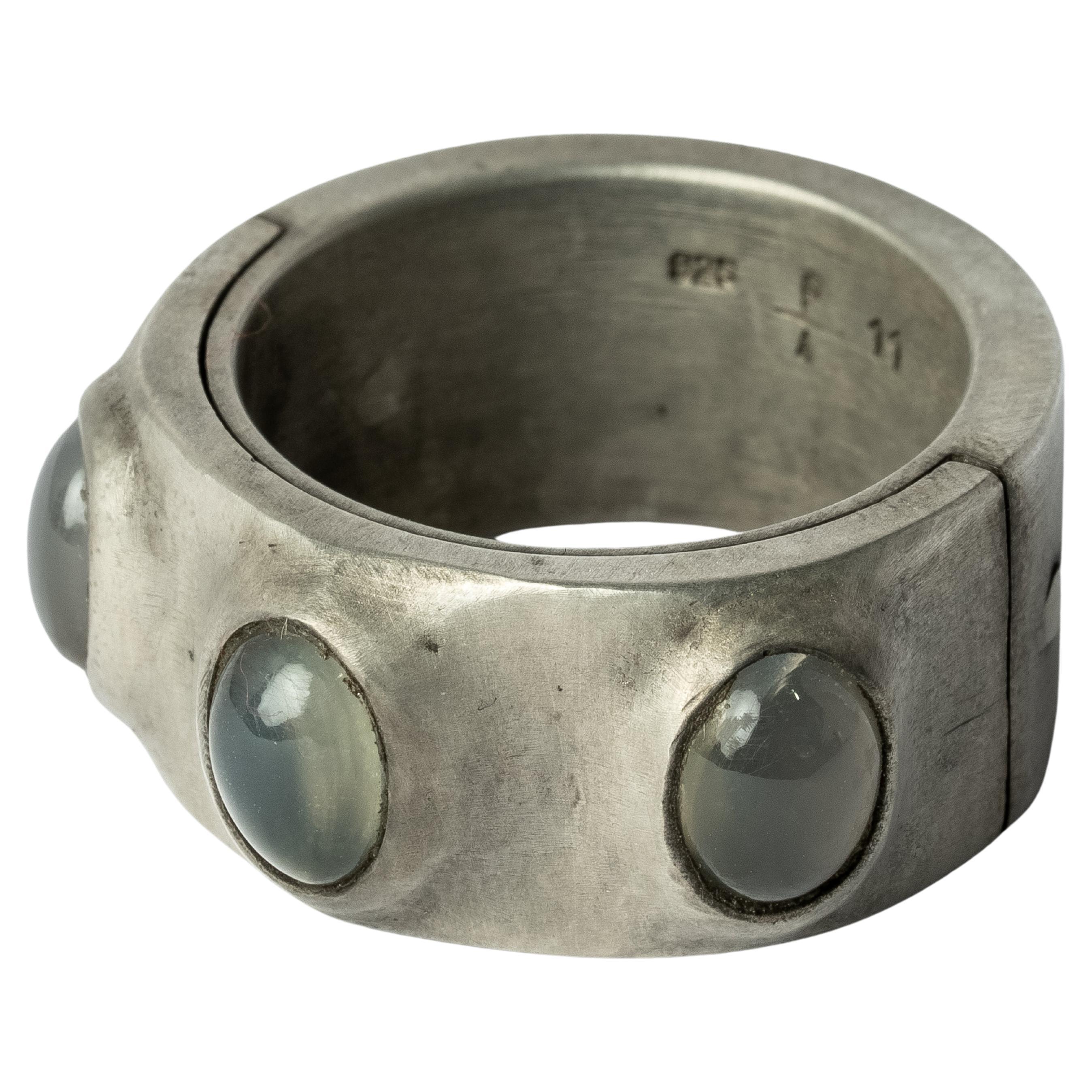 For Sale:  Sistema Ring (Terrestrial Surfaced, 3 Rainbow Moonstones, 12mm, DA+RMS)