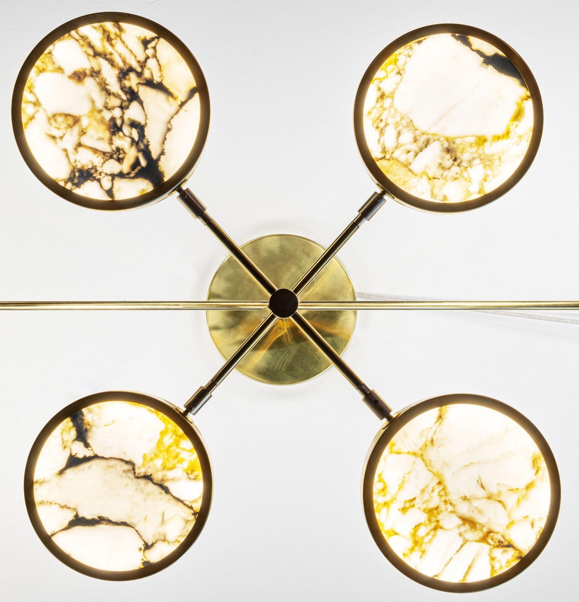 Lustre Sistema Solare design Piattelli, marbre doré et laiton Calacatta, 6 abat-jour en vente 4