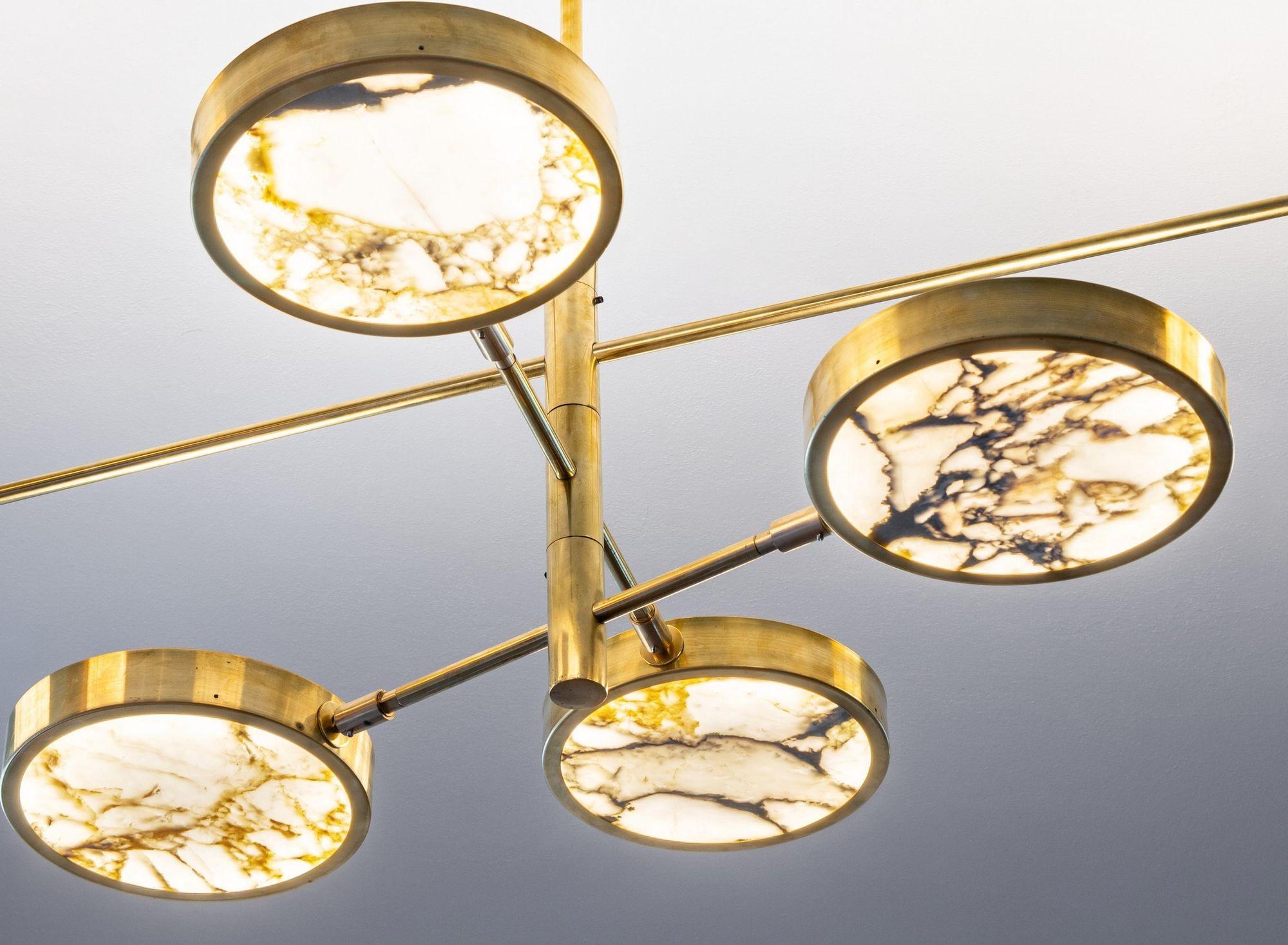 Sistema Solare Chandelier Piattelli Design, Calacatta Gold Marble Brass 6 shades For Sale 10