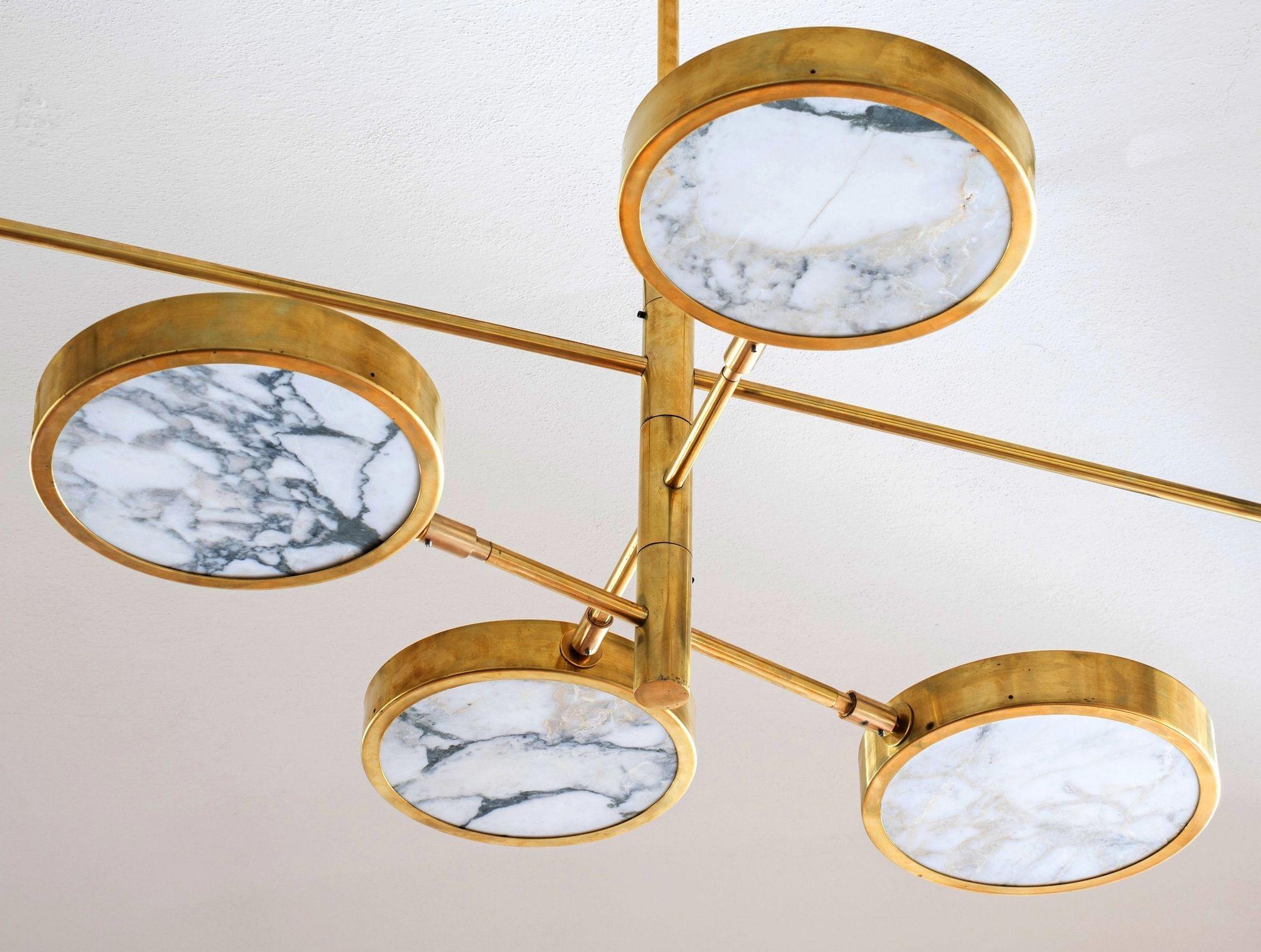 Sistema Solare Chandelier Piattelli Design, Calacatta Gold Marble Brass 6 shades For Sale 13