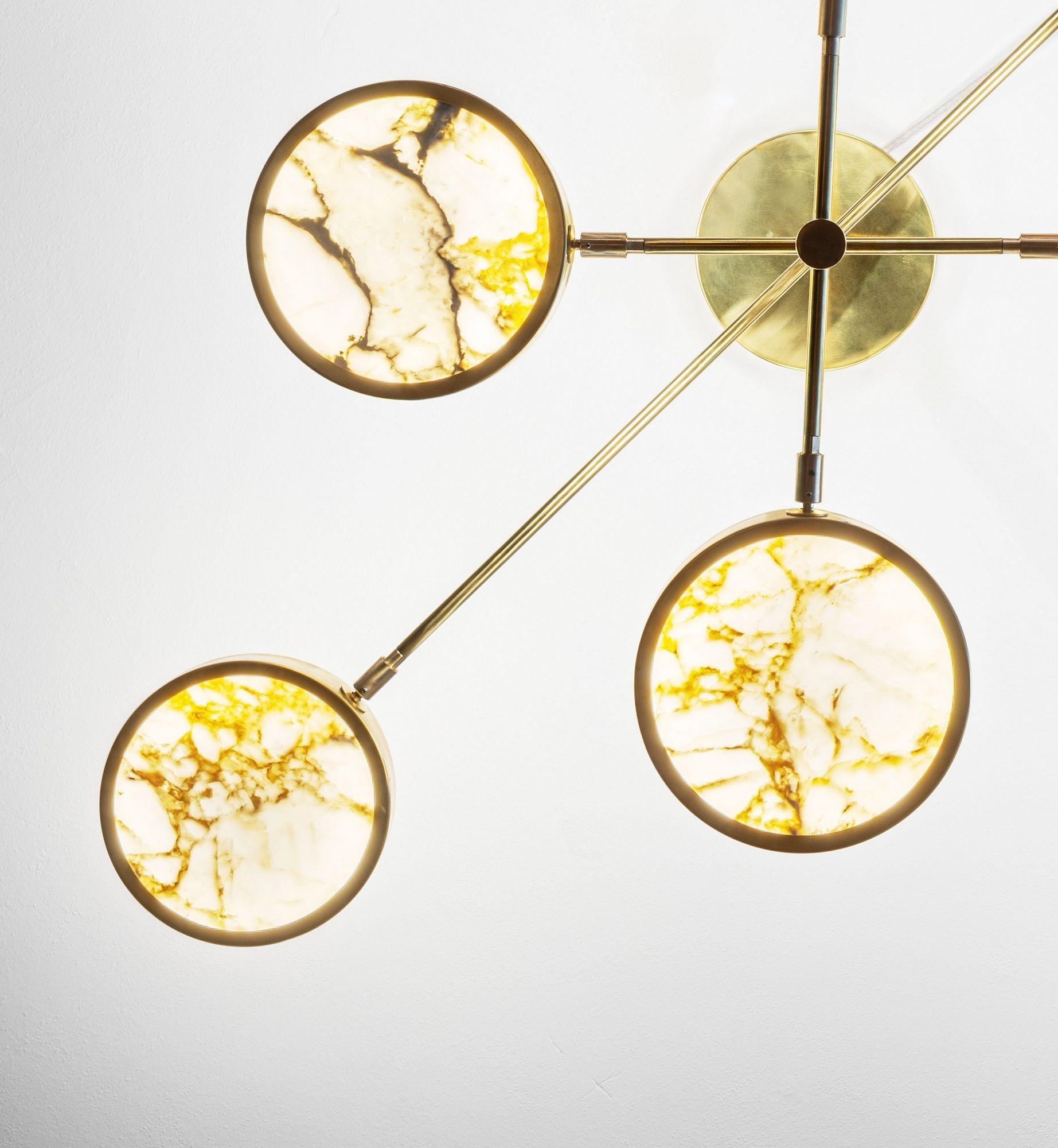 Contemporary Sistema Solare Chandelier Piattelli Design, Calacatta Gold Marble Brass 6 shades For Sale