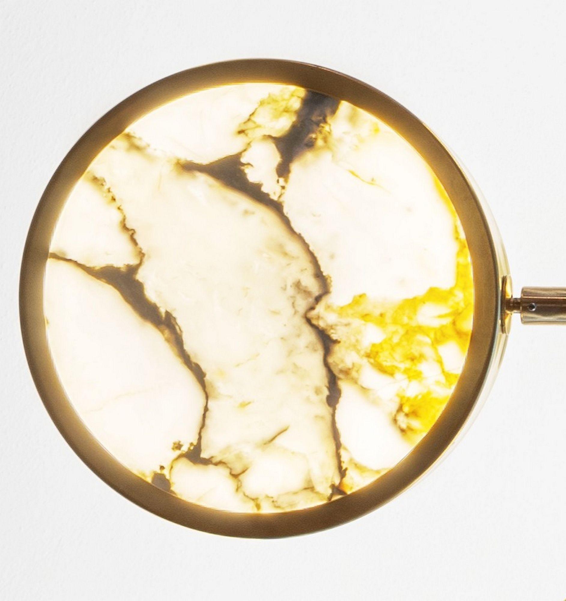 Lustre Sistema Solare design Piattelli, marbre doré et laiton Calacatta, 6 abat-jour en vente 1