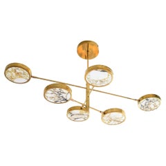 Lustre Sistema Solare design Piattelli, marbre doré et laiton Calacatta, 6 abat-jour