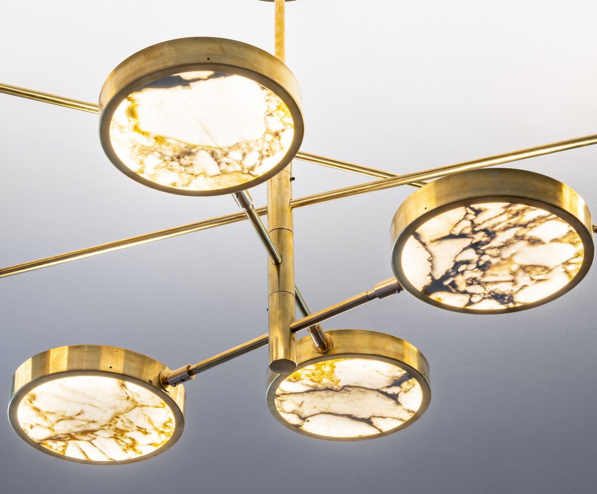 Lustre Sistema Solare design Piattelli, marbre doré et laiton Calacatta, 8 abat-jour en vente 7