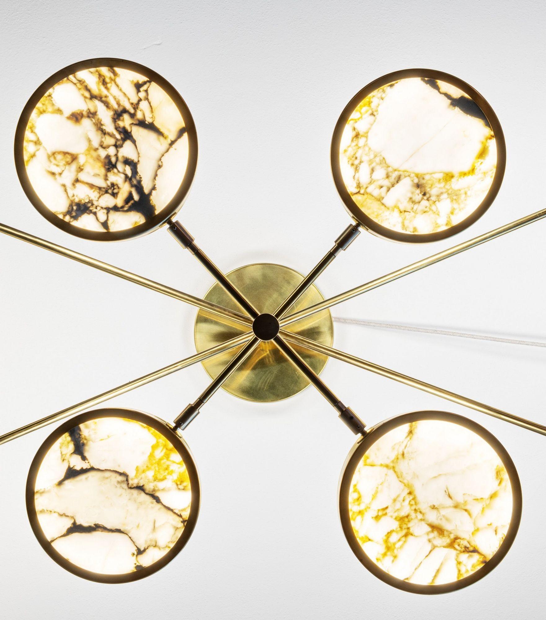 Sistema Solare Chandelier Piattelli Design, Calacatta Gold Marble Brass 8 shades For Sale 11