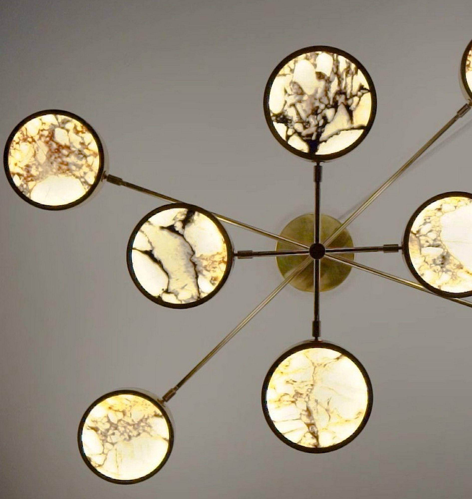 Sistema Solare Chandelier Piattelli Design, Calacatta Gold Marble Brass 8 shades For Sale 13