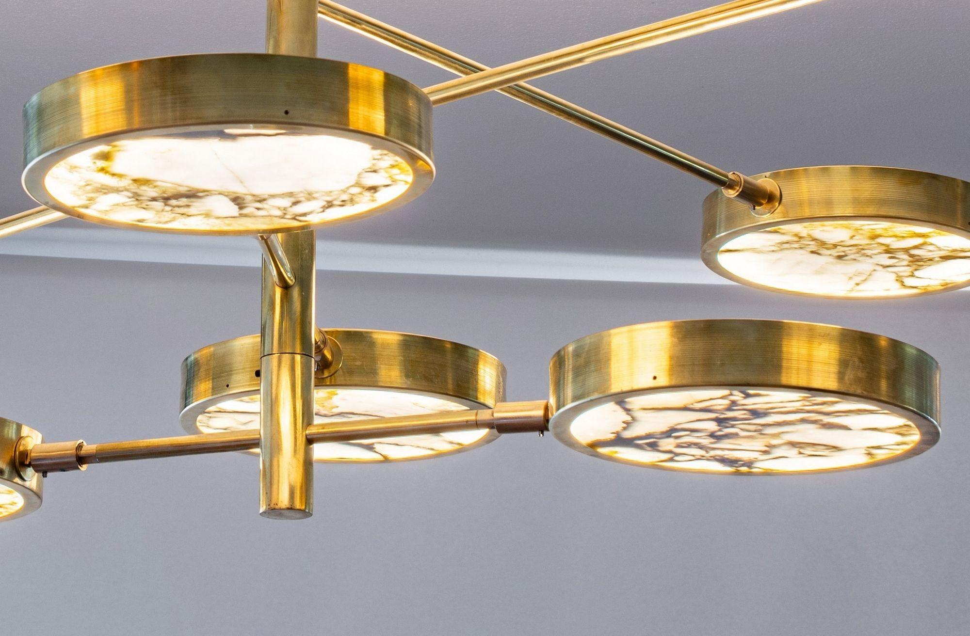 Sistema Solare Chandelier Piattelli Design, Calacatta Gold Marble Brass 8 shades For Sale 2