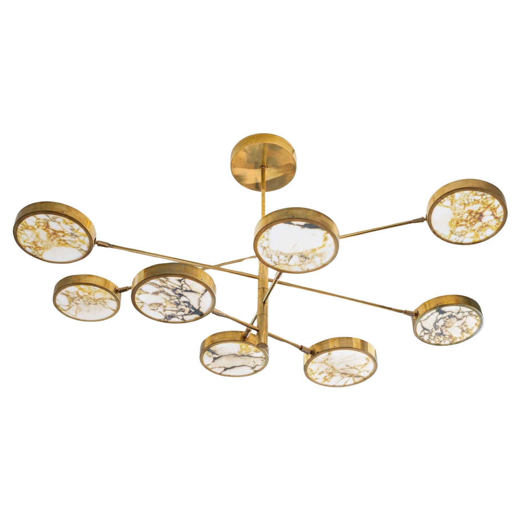 Sistema Solare Chandelier Piattelli Design, Calacatta Gold Marble Brass 8 shades For Sale